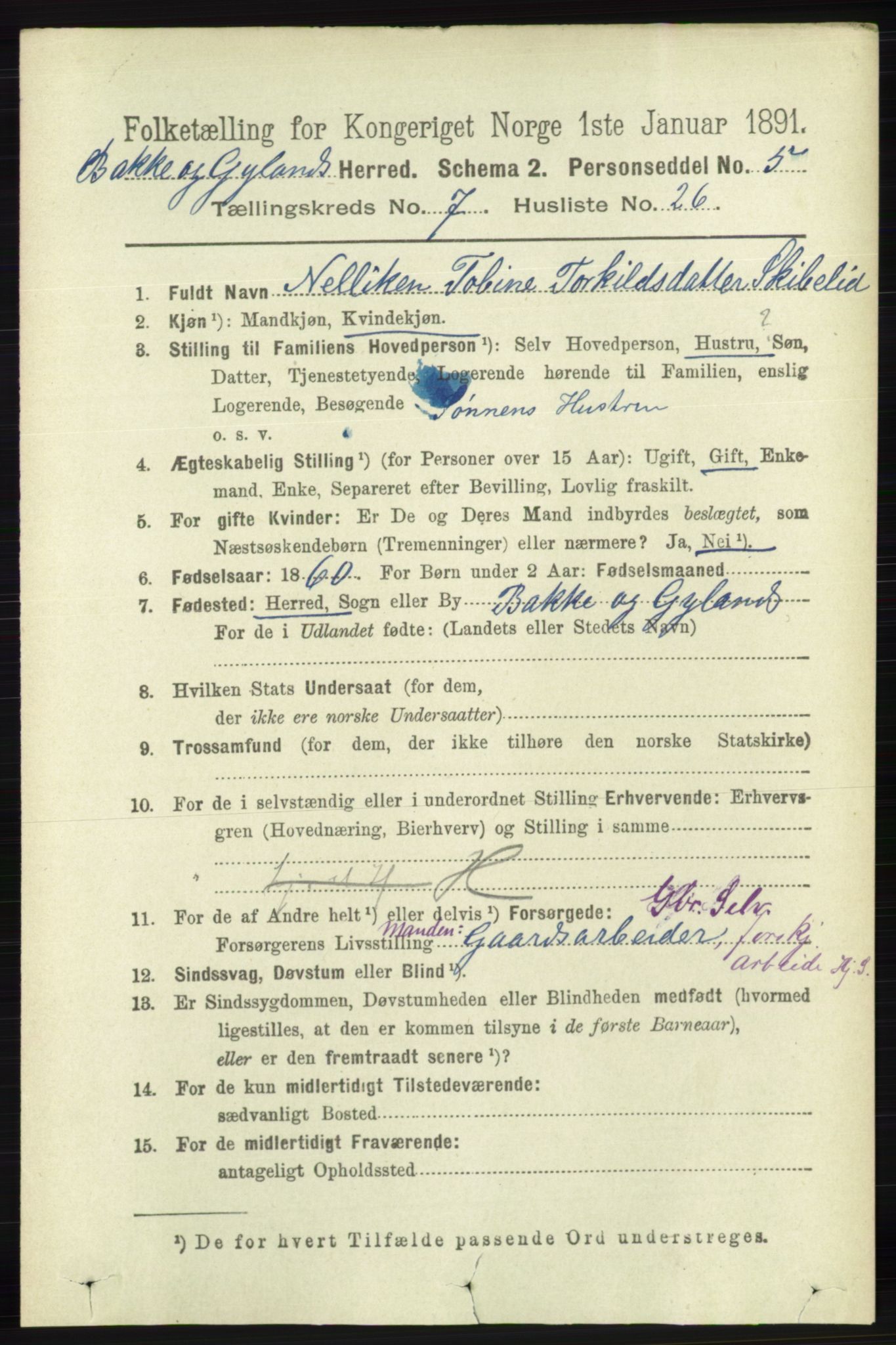 RA, 1891 census for 1045 Bakke, 1891, p. 1430