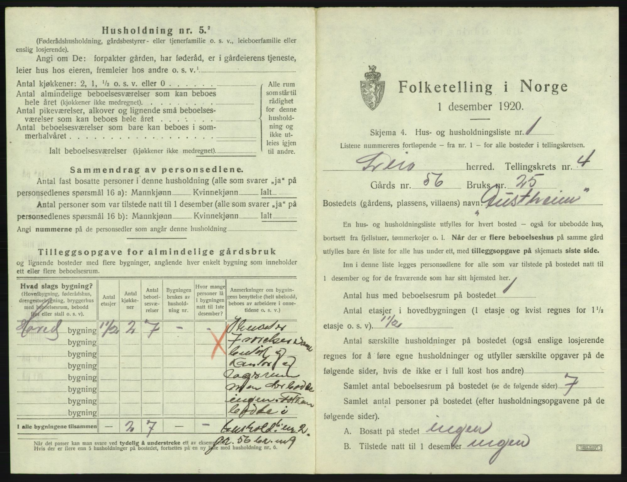 SAB, 1920 census for Sveio, 1920, p. 245