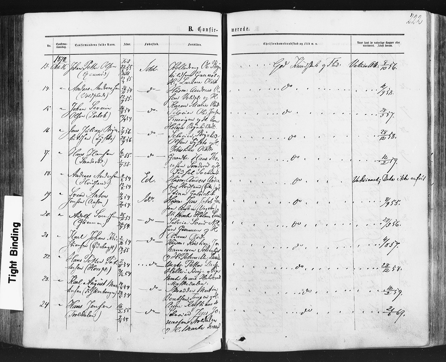 Idd prestekontor Kirkebøker, AV/SAO-A-10911/F/Fc/L0005: Parish register (official) no. III 5, 1861-1877, p. 222