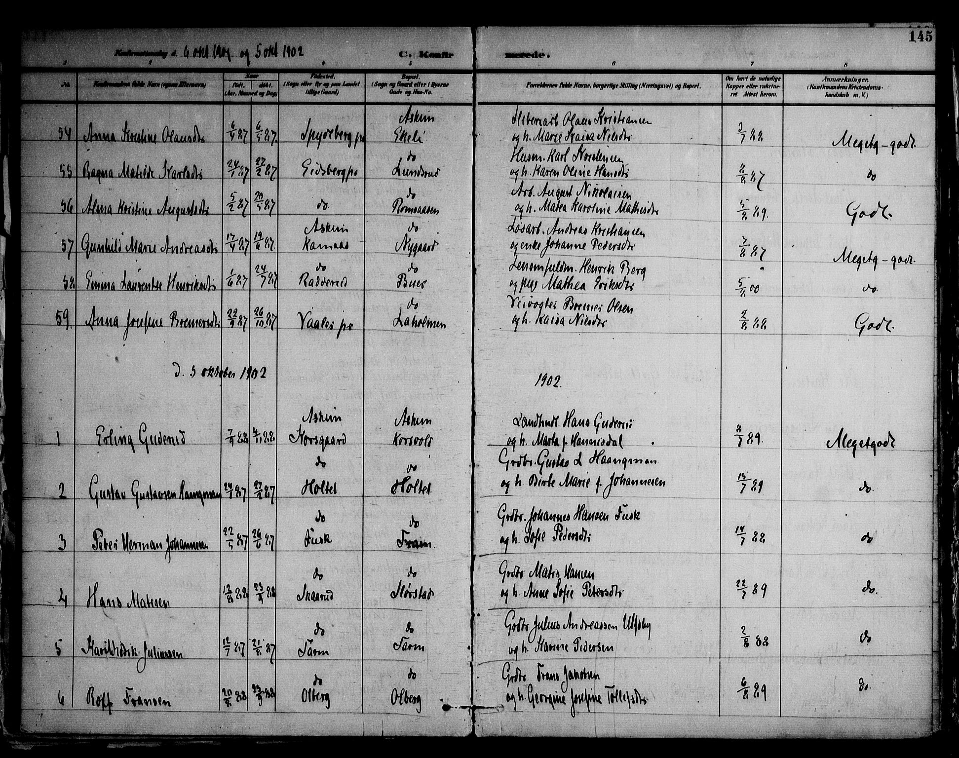 Askim prestekontor Kirkebøker, AV/SAO-A-10900/F/Fa/L0008: Parish register (official) no. 8, 1898-1912, p. 145