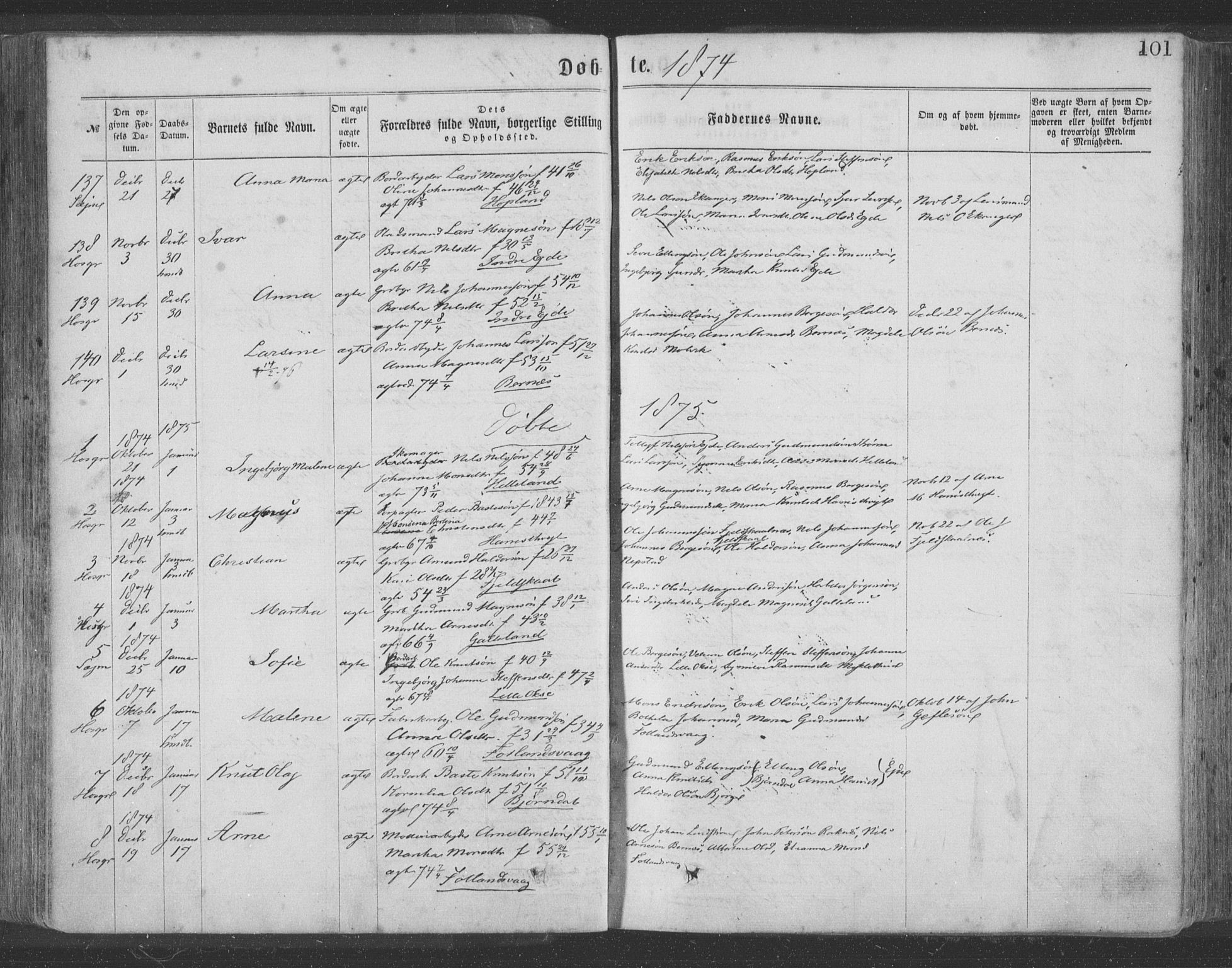 Hosanger sokneprestembete, AV/SAB-A-75801/H/Haa: Parish register (official) no. A 9, 1864-1876, p. 101