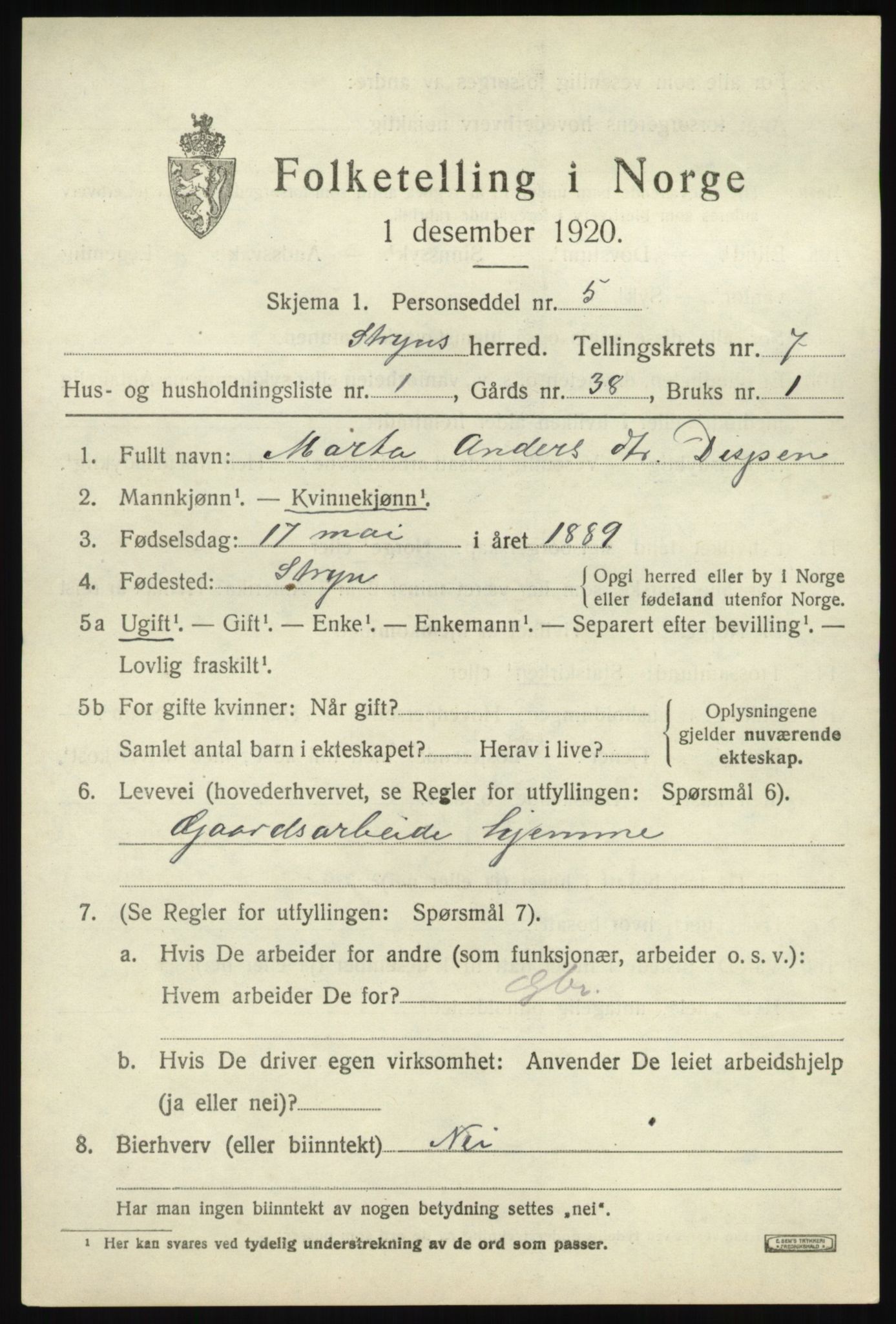 SAB, 1920 census for Stryn, 1920, p. 3230