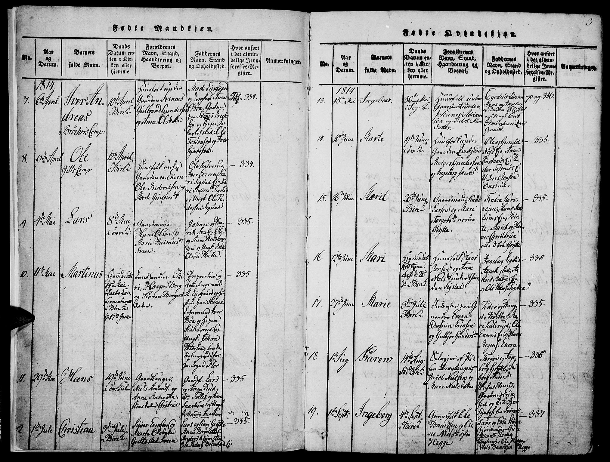 Biri prestekontor, SAH/PREST-096/H/Ha/Haa/L0003: Parish register (official) no. 3, 1814-1828, p. 3
