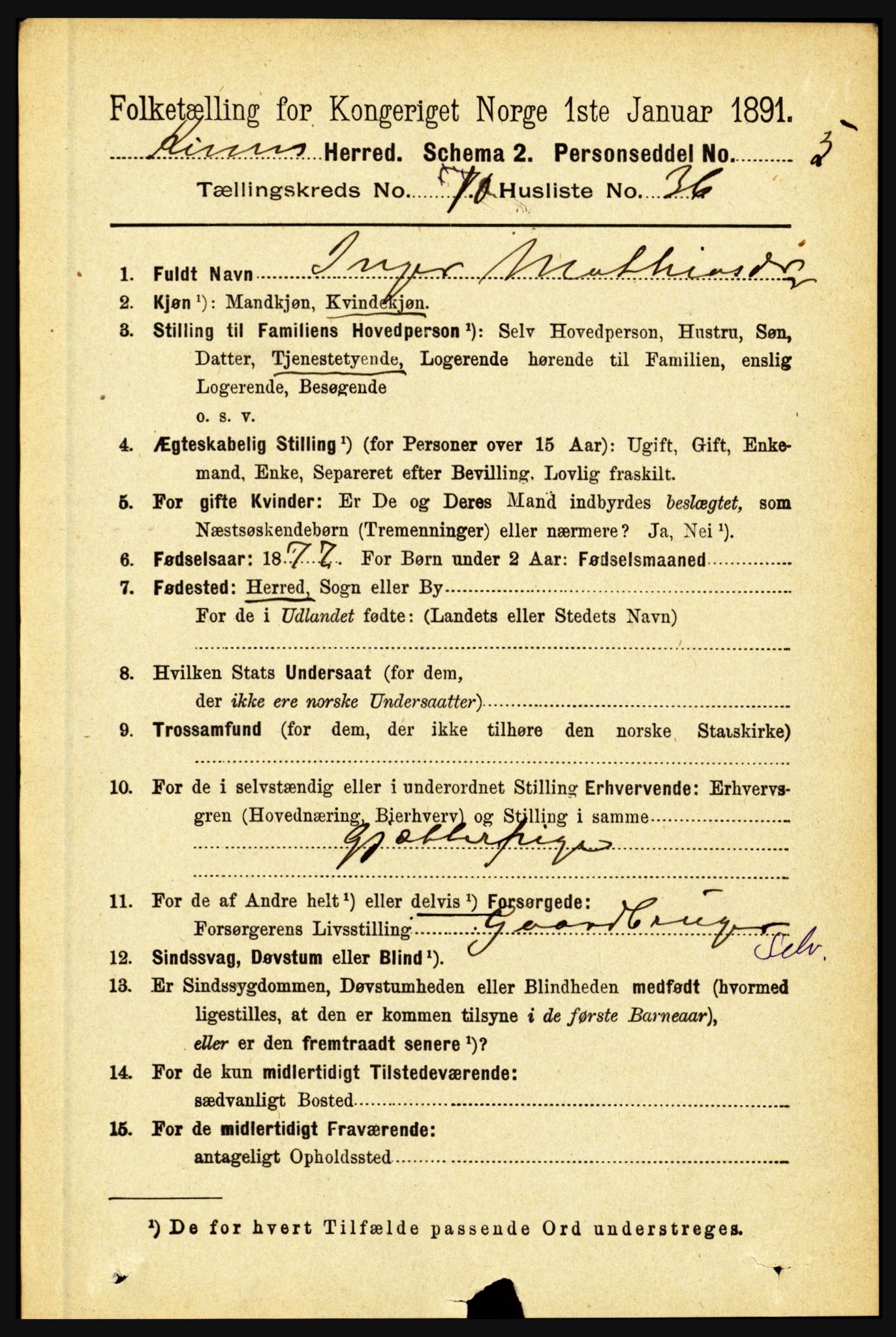 RA, 1891 census for 1437 Kinn, 1891, p. 3981