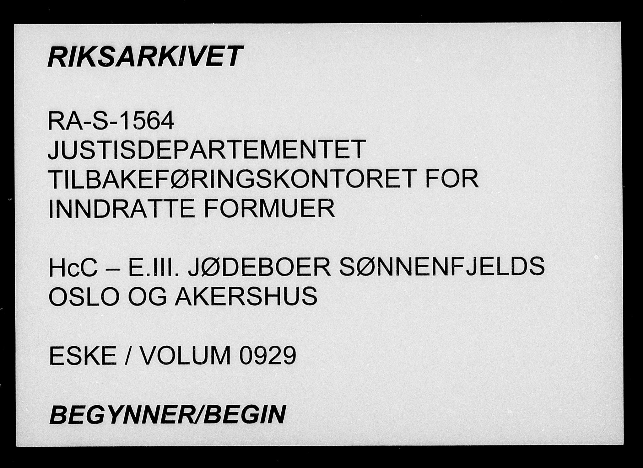 Justisdepartementet, Tilbakeføringskontoret for inndratte formuer, AV/RA-S-1564/H/Hc/Hcc/L0929: --, 1945-1947, p. 1