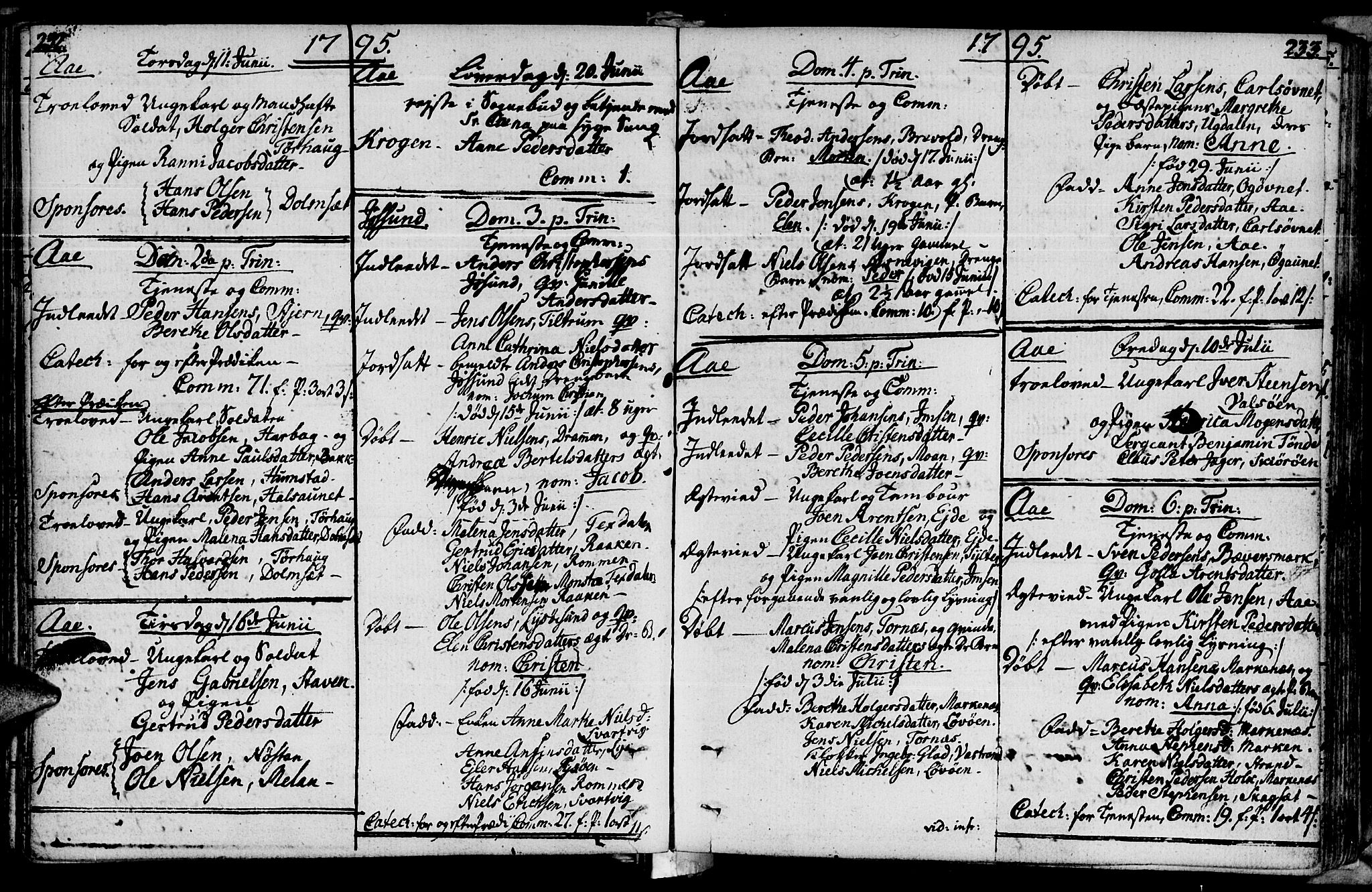 Ministerialprotokoller, klokkerbøker og fødselsregistre - Sør-Trøndelag, SAT/A-1456/655/L0673: Parish register (official) no. 655A02, 1780-1801, p. 232-233