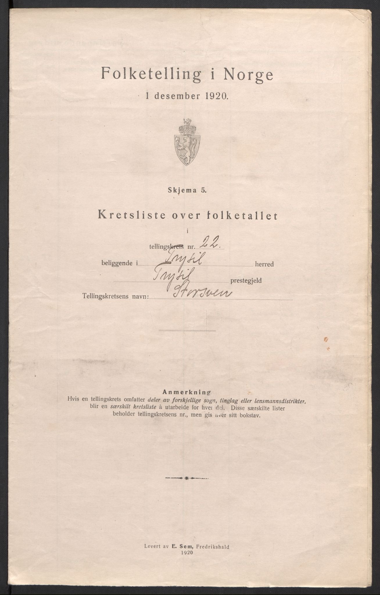 SAH, 1920 census for Trysil, 1920, p. 72