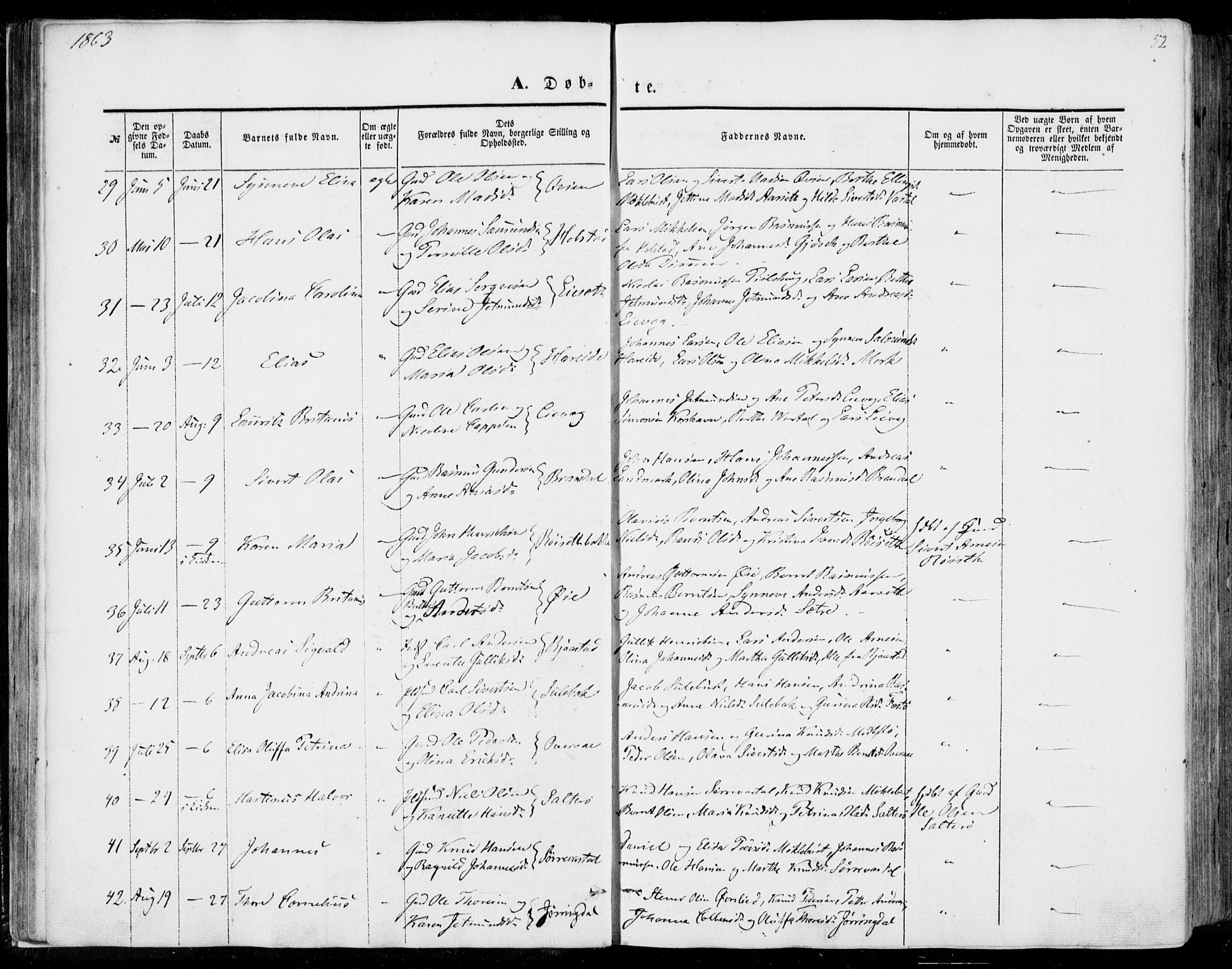 Ministerialprotokoller, klokkerbøker og fødselsregistre - Møre og Romsdal, SAT/A-1454/510/L0121: Parish register (official) no. 510A01, 1848-1877, p. 52