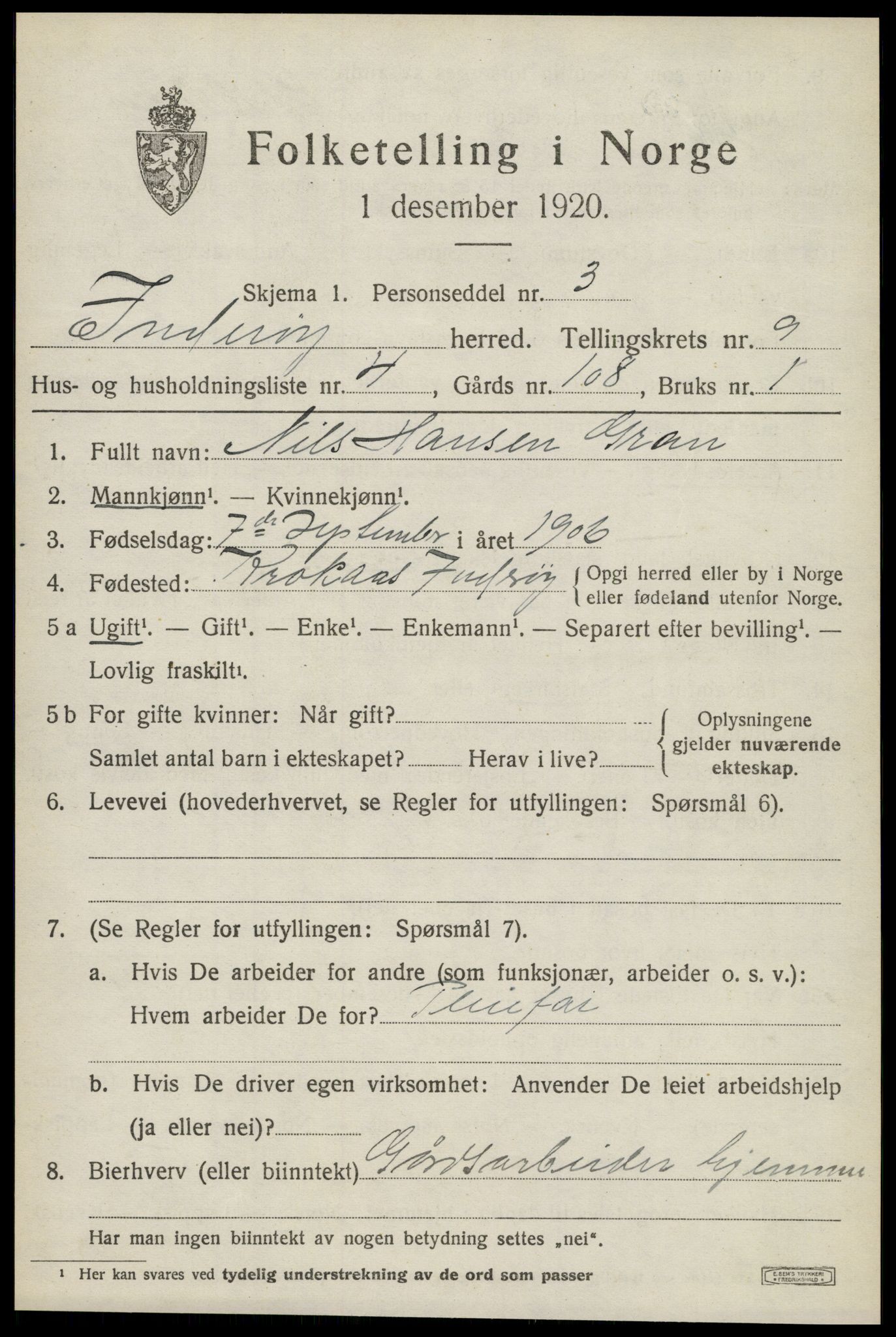 SAT, 1920 census for Inderøy, 1920, p. 6063
