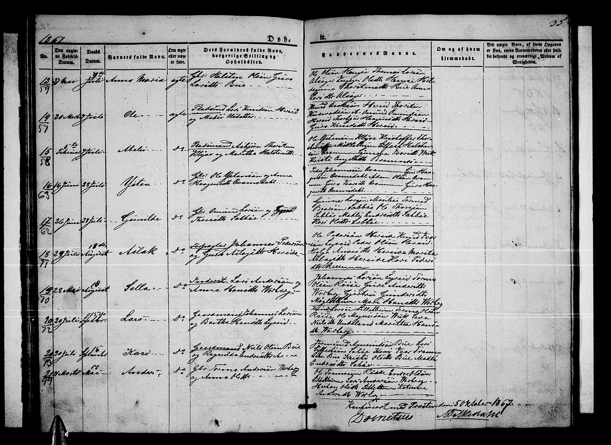 Ullensvang sokneprestembete, SAB/A-78701/H/Hab: Parish register (copy) no. C 1, 1855-1871, p. 35