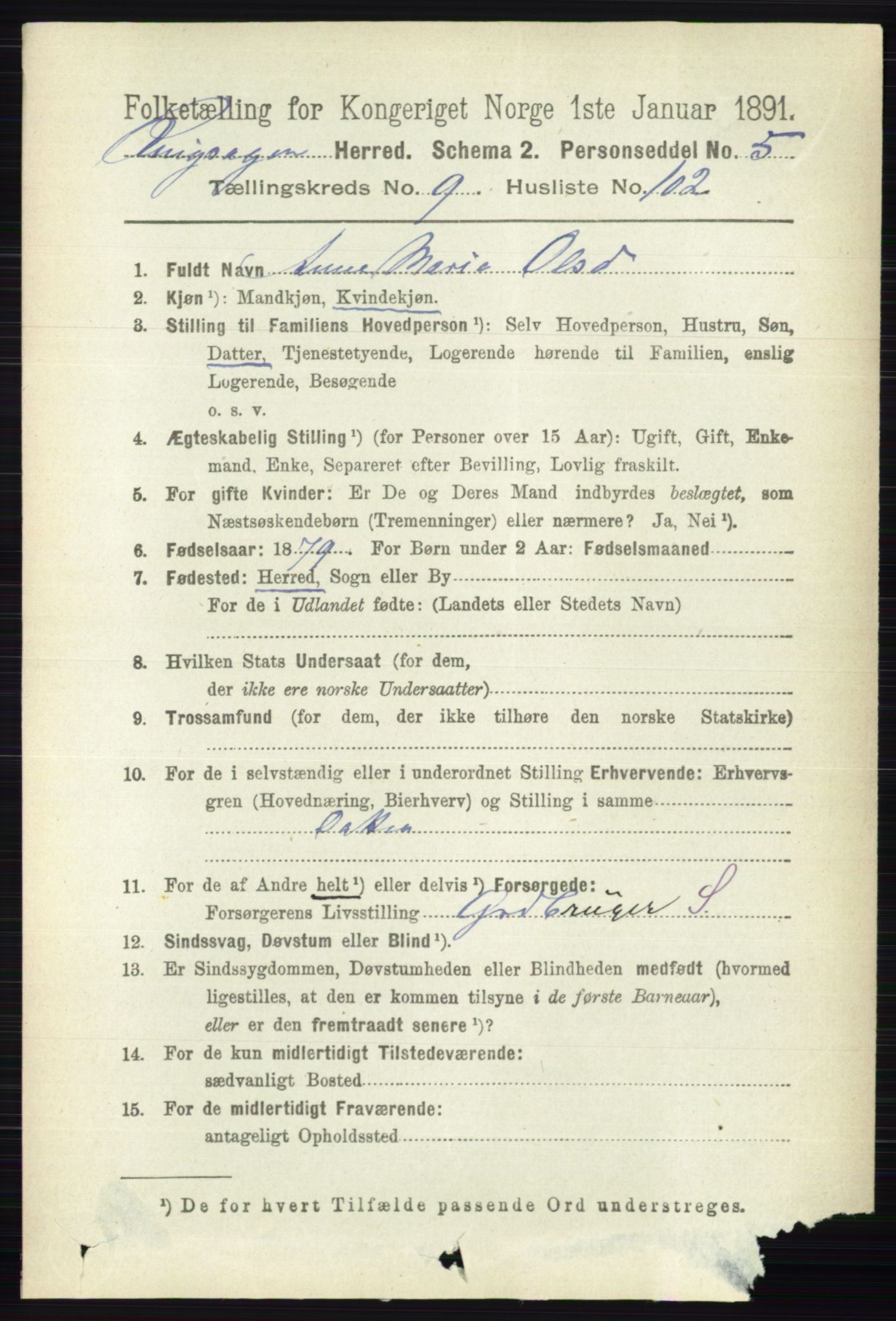 RA, 1891 census for 0412 Ringsaker, 1891, p. 5546