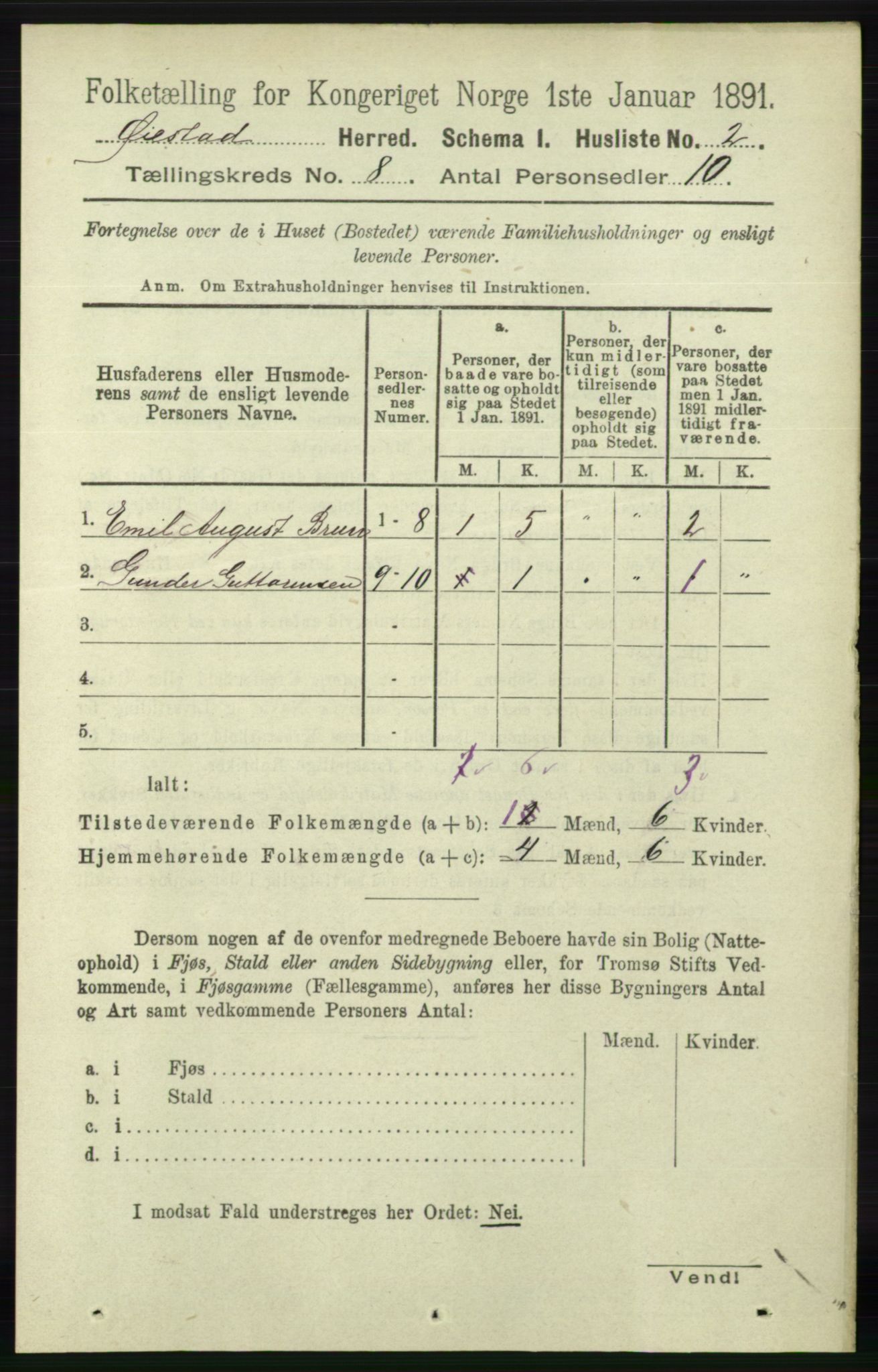 RA, 1891 census for 0920 Øyestad, 1891, p. 3136