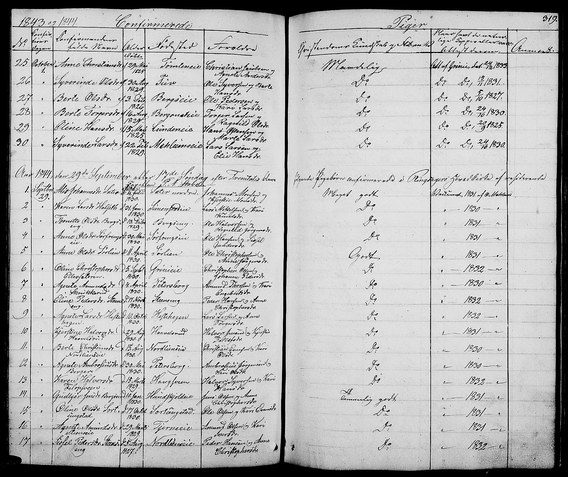 Ringsaker prestekontor, AV/SAH-PREST-014/L/La/L0005: Parish register (copy) no. 5, 1839-1850, p. 319