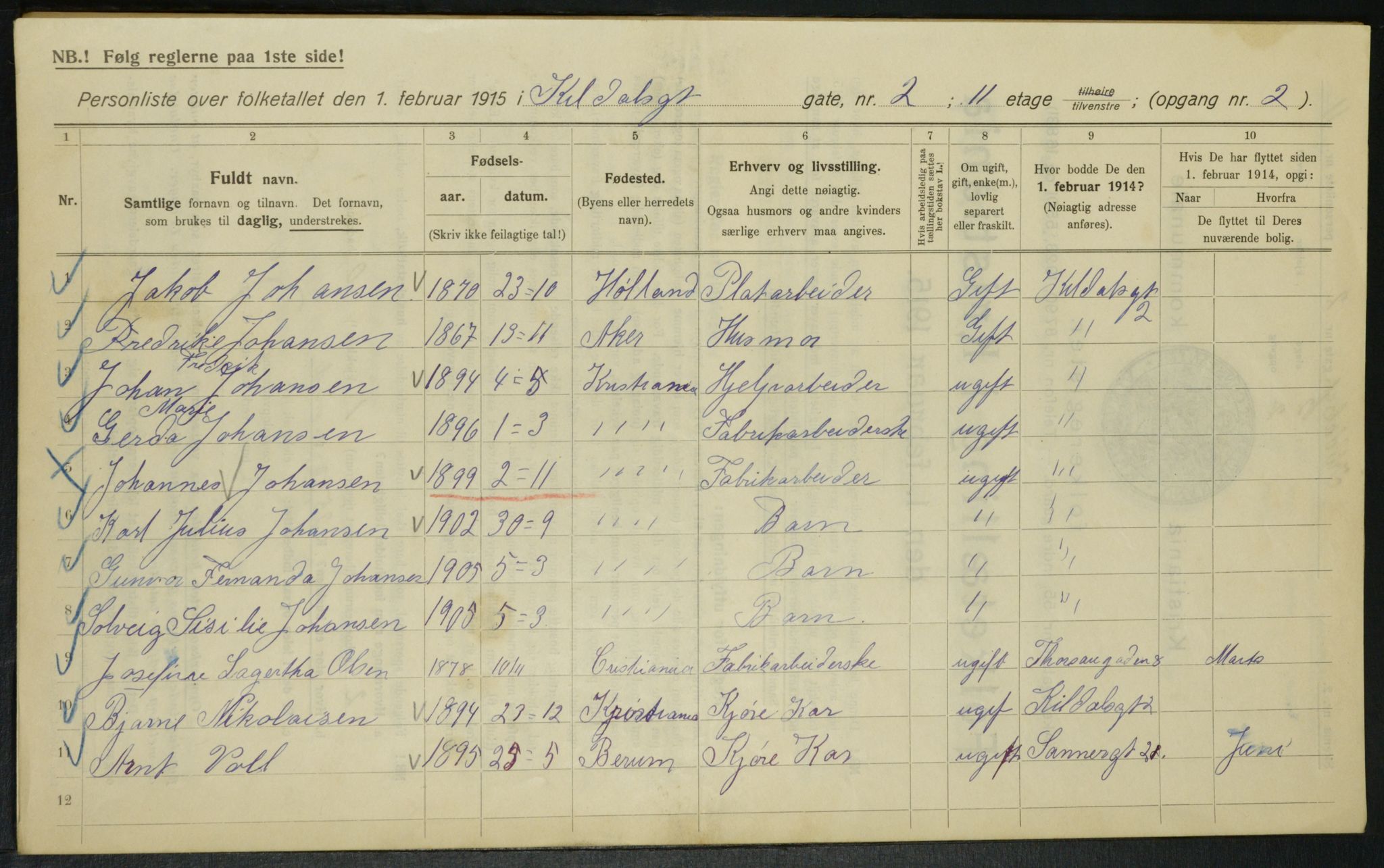 OBA, Municipal Census 1915 for Kristiania, 1915, p. 49053