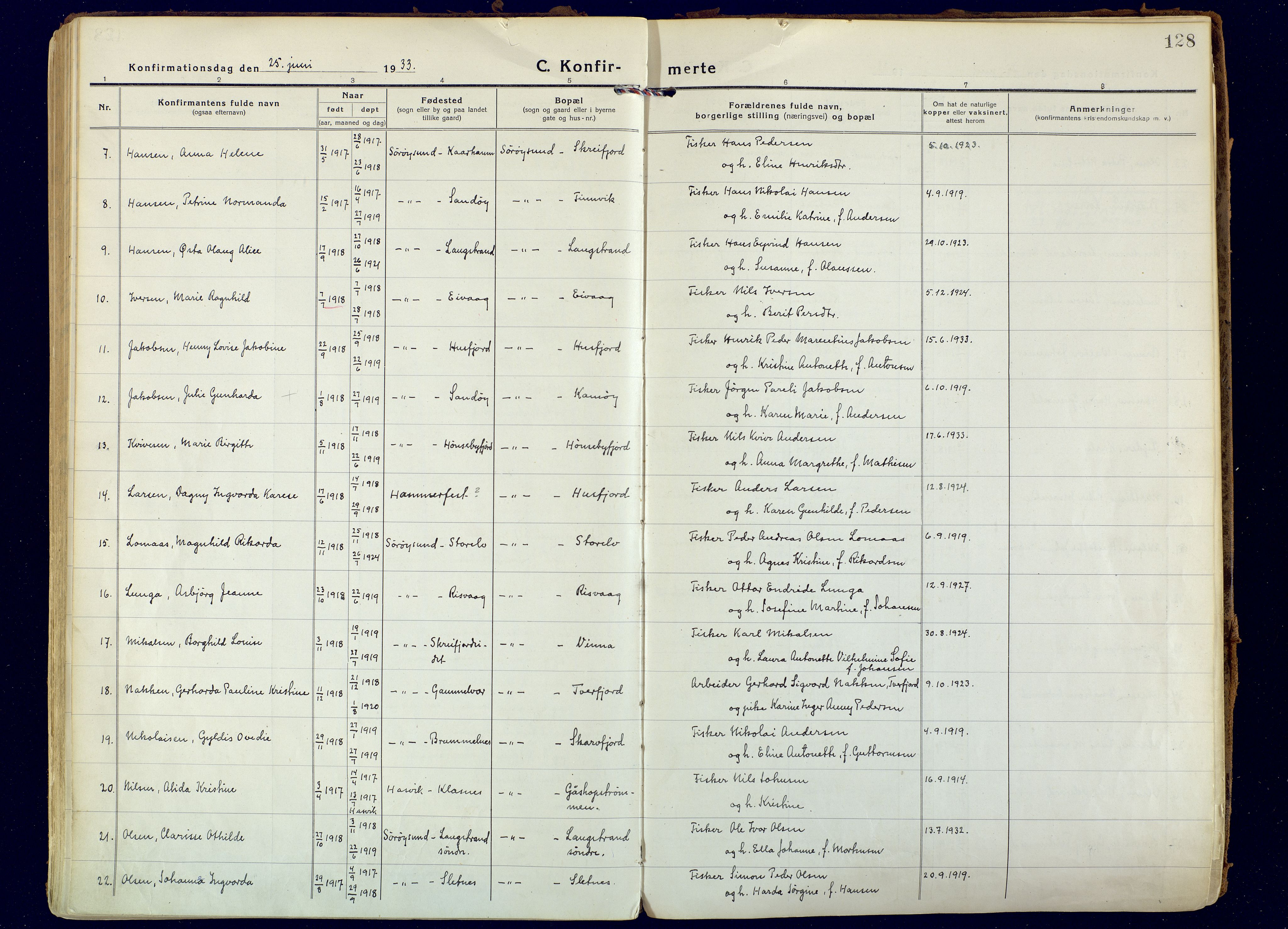 Hammerfest sokneprestkontor, SATØ/S-1347: Parish register (official) no. 18, 1918-1933, p. 128