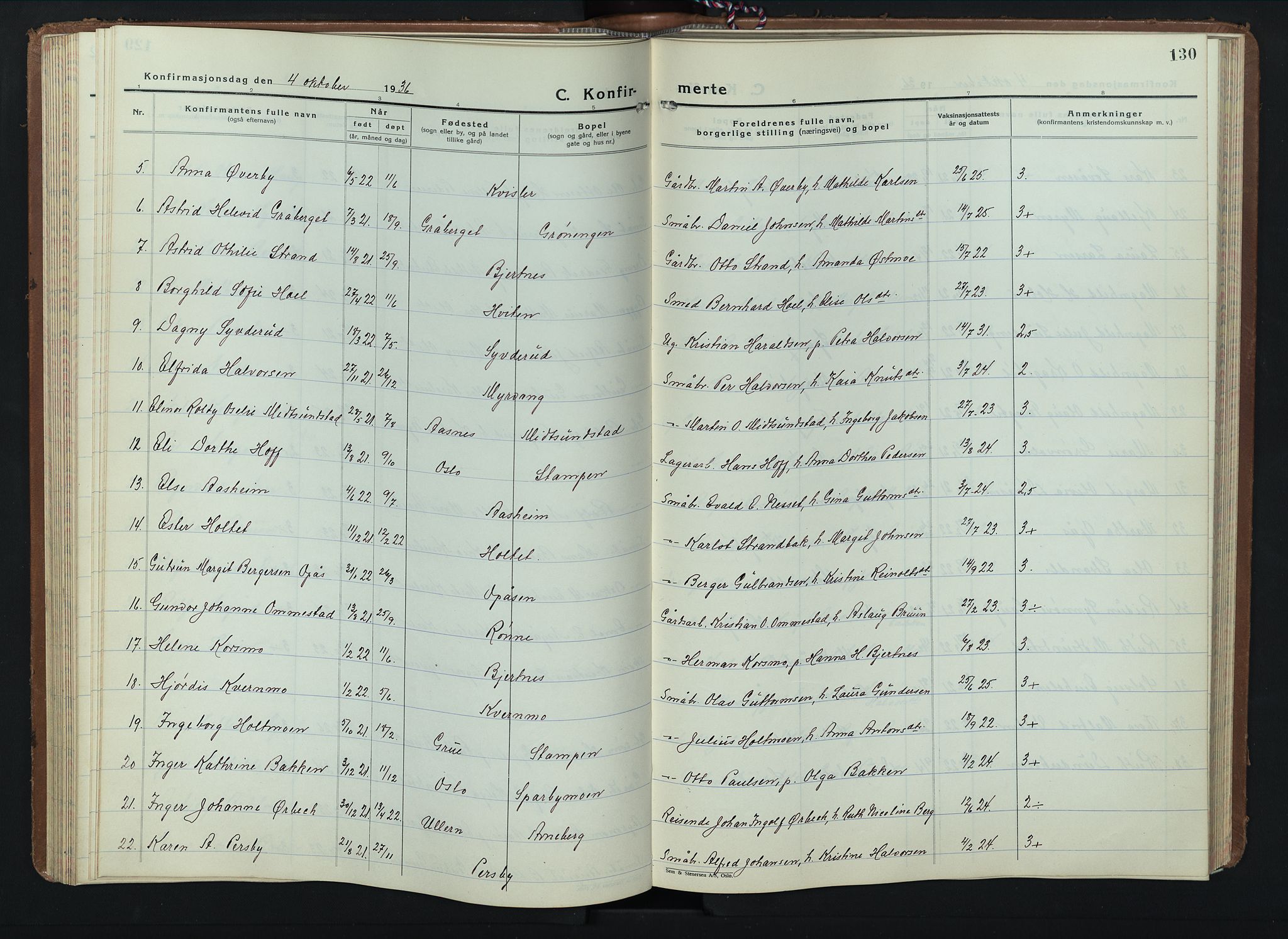 Hof prestekontor, AV/SAH-PREST-038/H/Ha/Hab/L0003: Parish register (copy) no. 3, 1933-1947, p. 130