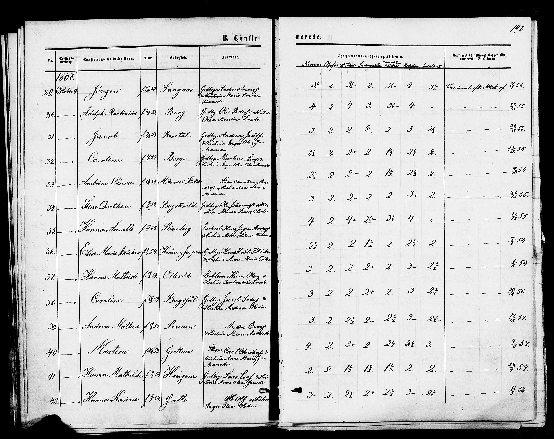 Våle kirkebøker, SAKO/A-334/F/Fa/L0010: Parish register (official) no. I 10, 1861-1877, p. 192