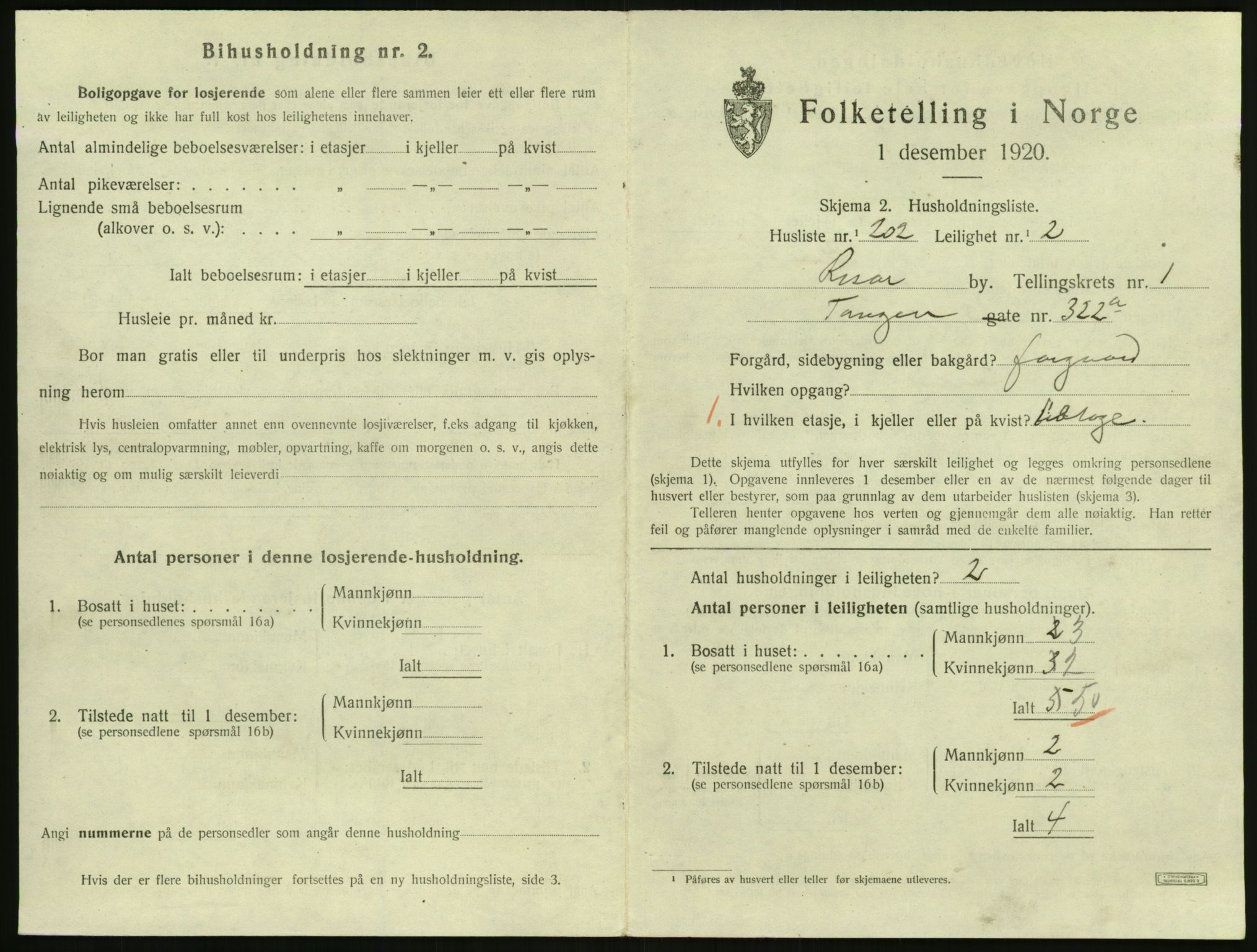 SAK, 1920 census for Risør, 1920, p. 1843