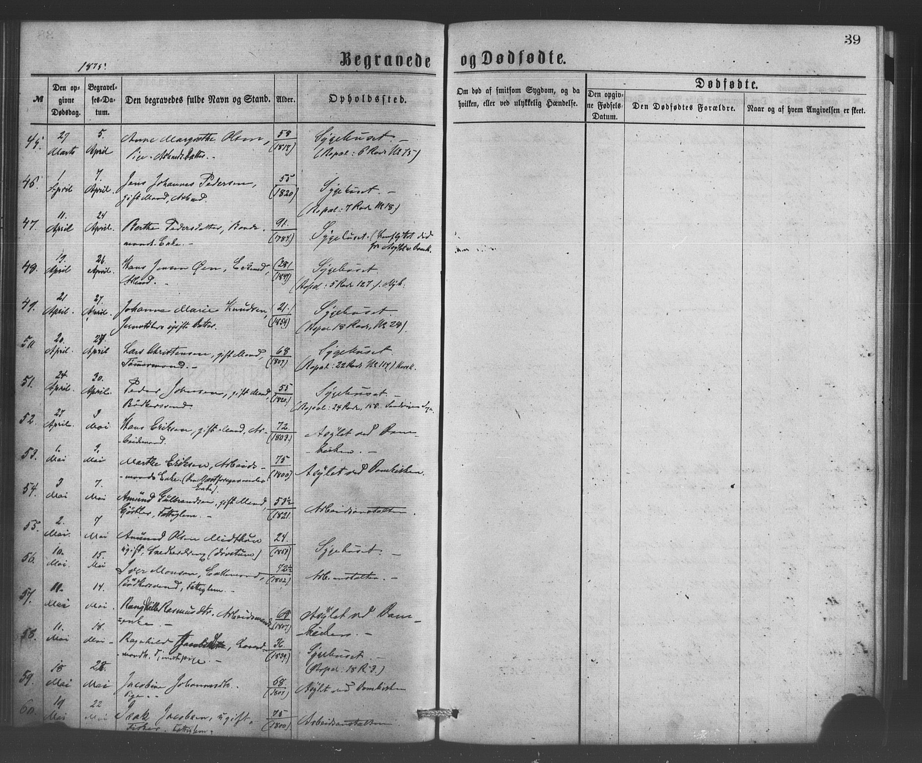 Bergen kommunale pleiehjem - stiftelsespresten, AV/SAB-A-100281: Parish register (official) no. A 1, 1874-1886, p. 39