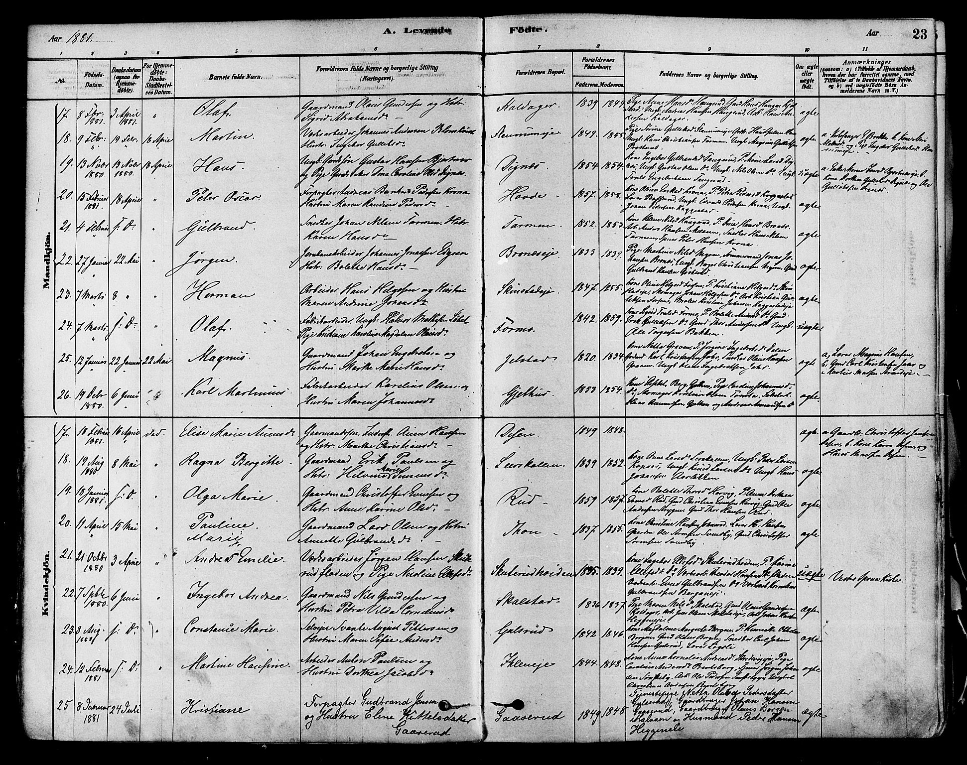 Modum kirkebøker, AV/SAKO-A-234/F/Fa/L0011: Parish register (official) no. 11, 1877-1889, p. 23