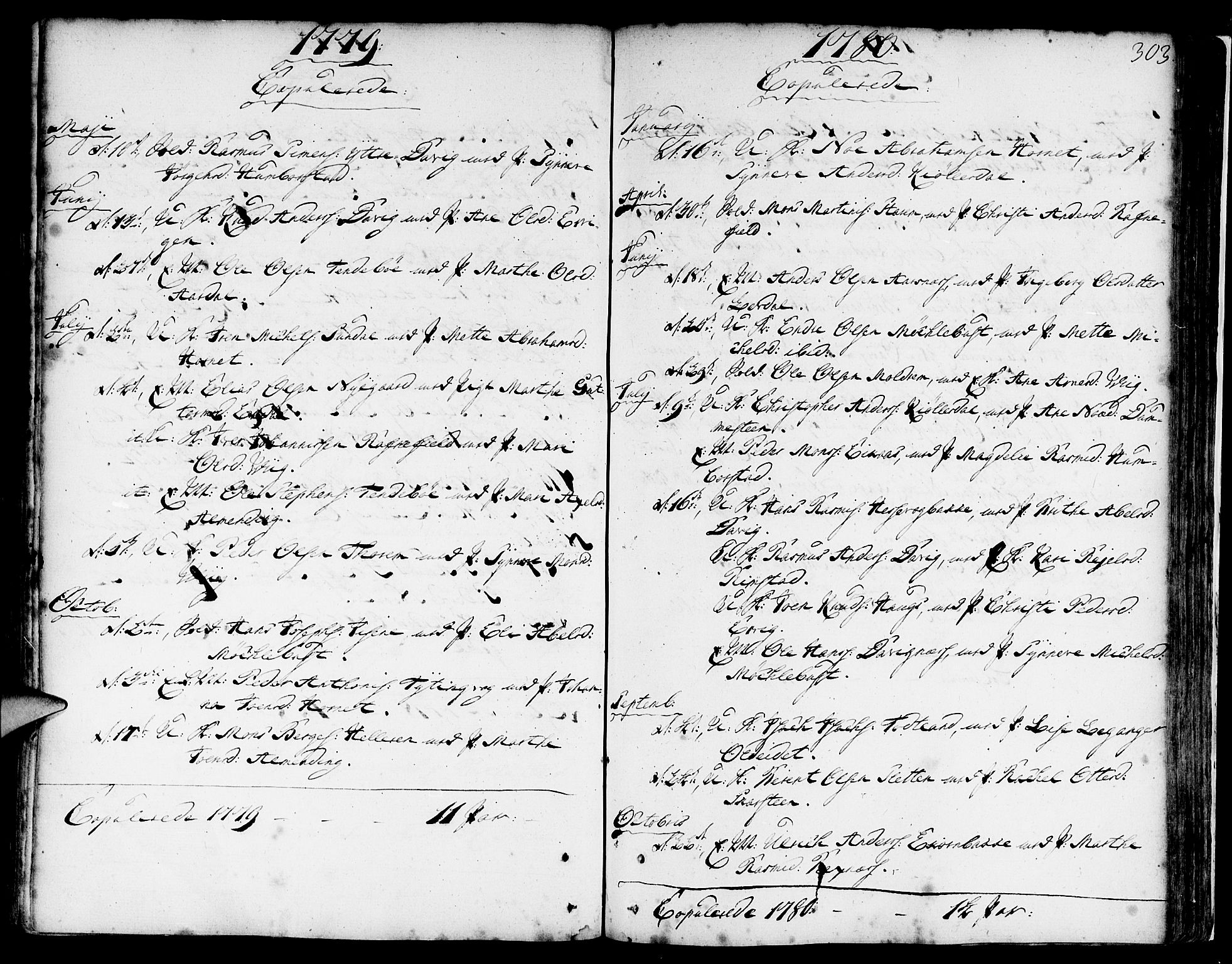 Davik sokneprestembete, SAB/A-79701/H/Haa/Haaa/L0002: Parish register (official) no. A 2, 1742-1816, p. 303