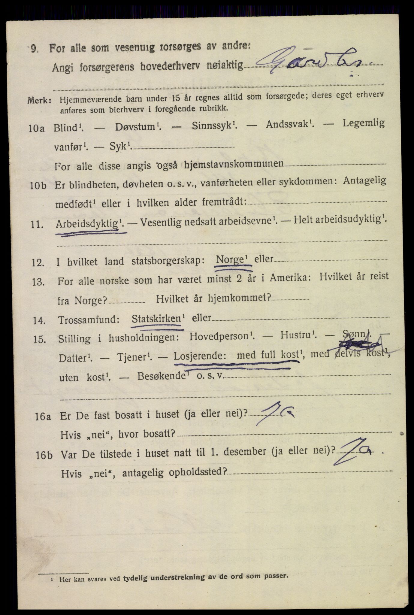 SAK, 1920 census for Bykle, 1920, p. 1022