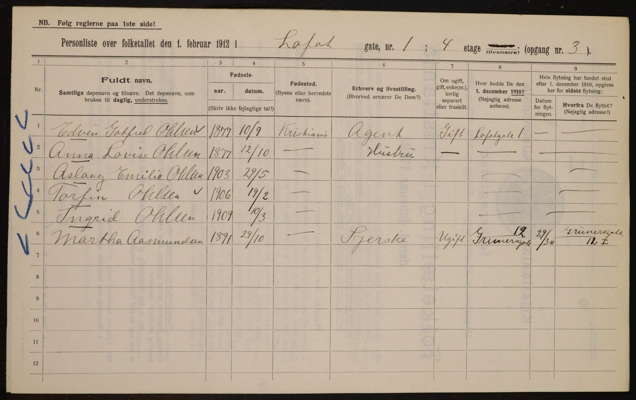 OBA, Municipal Census 1912 for Kristiania, 1912, p. 58758