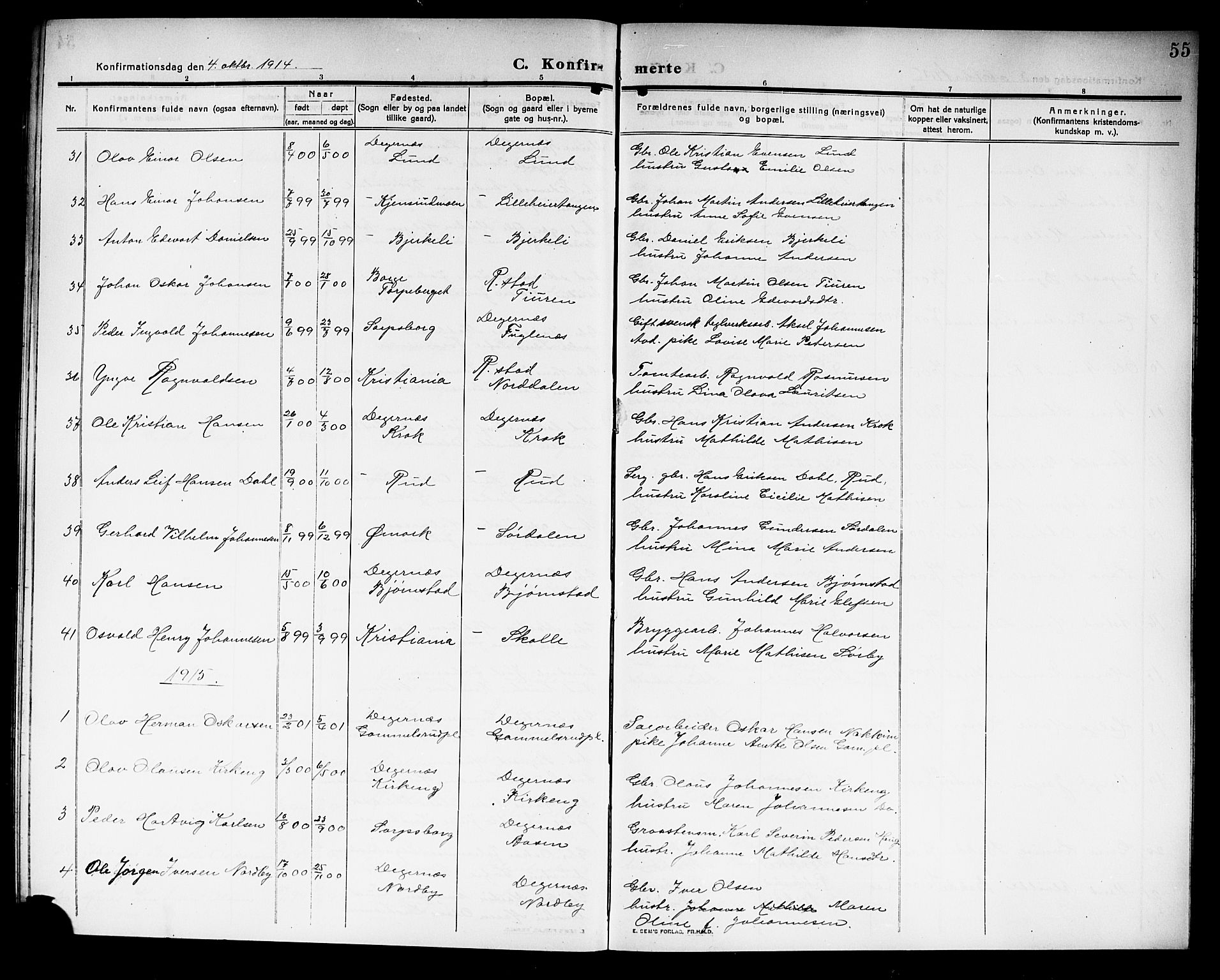 Rakkestad prestekontor Kirkebøker, AV/SAO-A-2008/G/Gb/L0002: Parish register (copy) no. II 2, 1909-1920, p. 55