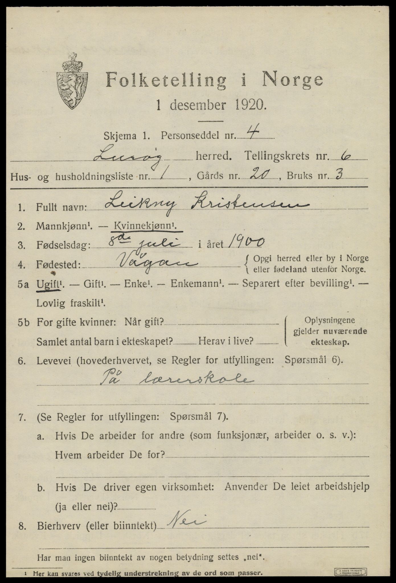 SAT, 1920 census for Lurøy, 1920, p. 3079