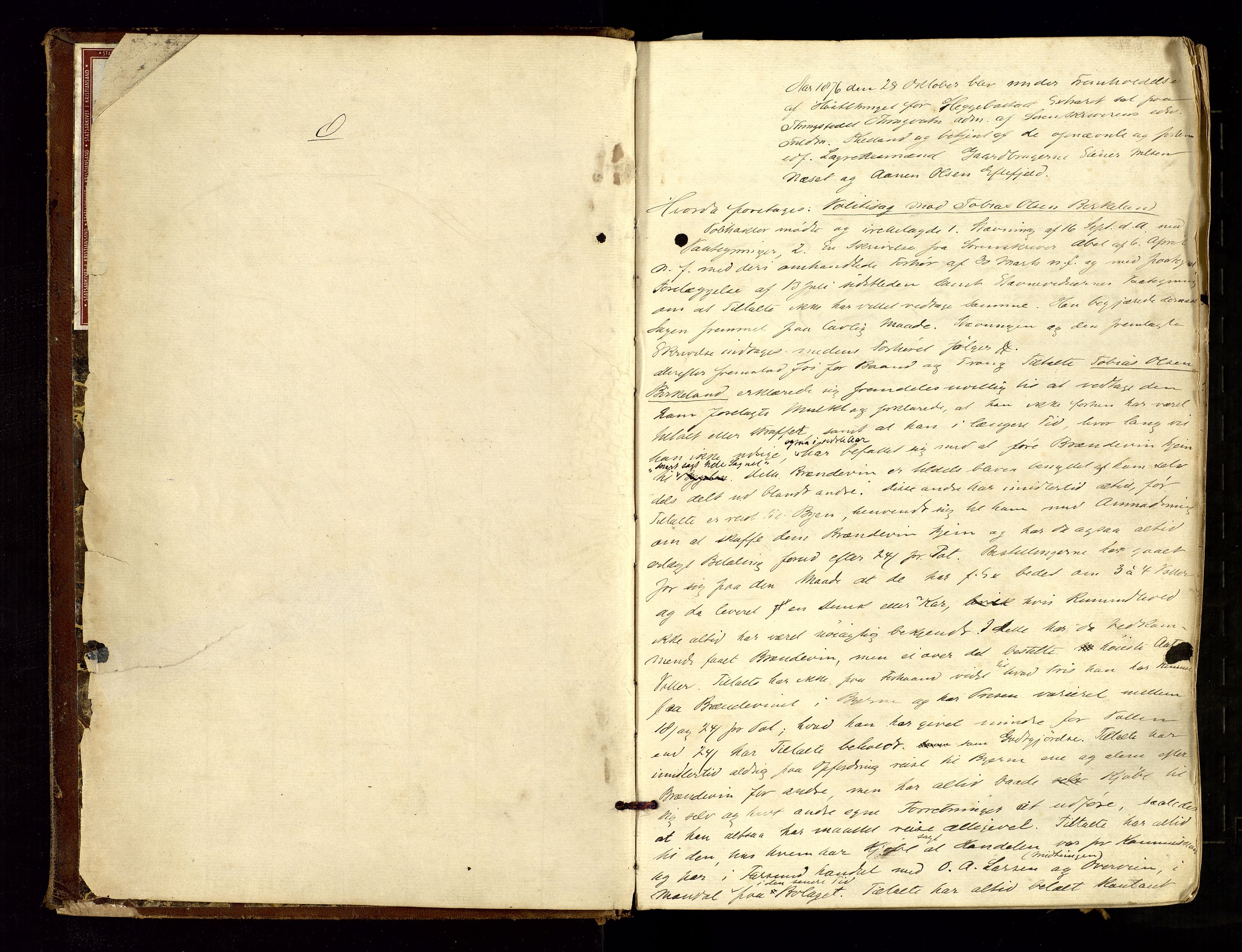 Lyngdal sorenskriveri, AV/SAK-1221-0004/F/Fb/L0087: Ekstrarettsprotokoll nr. 23, 1876-1885, p. 1