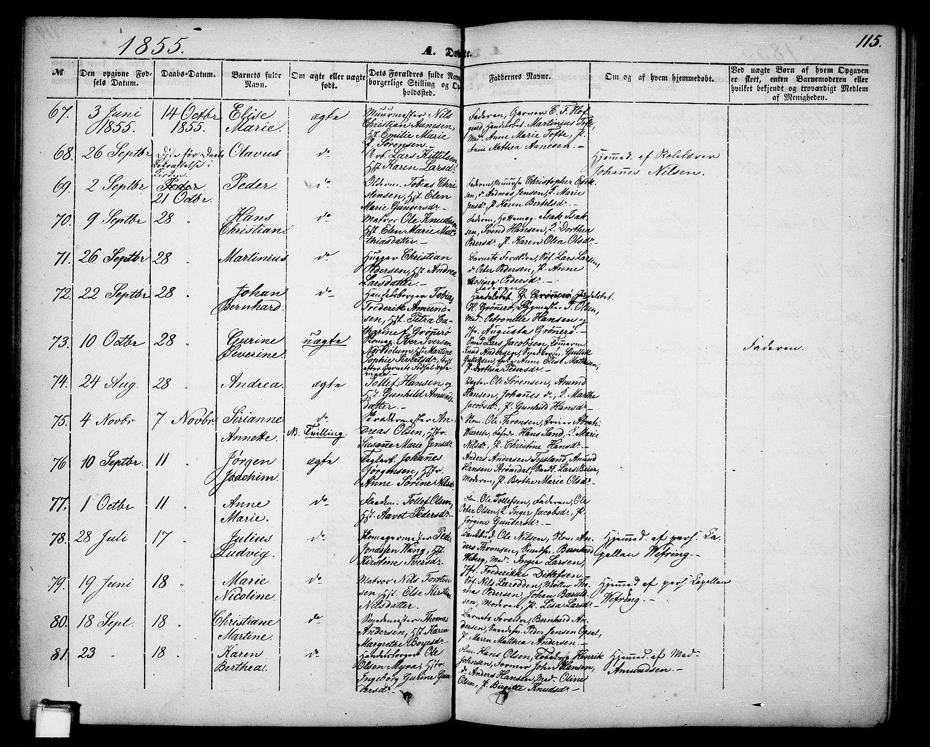 Skien kirkebøker, AV/SAKO-A-302/G/Ga/L0004: Parish register (copy) no. 4, 1843-1867, p. 115