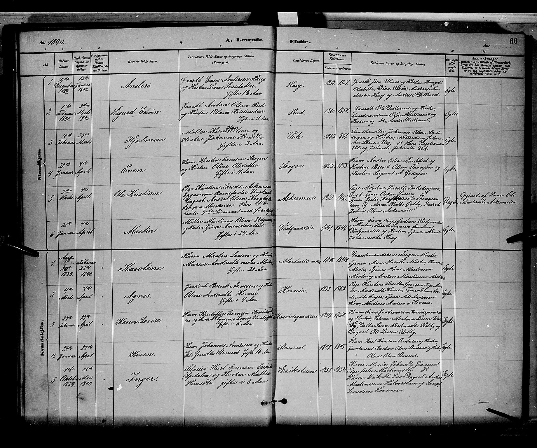 Stange prestekontor, SAH/PREST-002/L/L0008: Parish register (copy) no. 8, 1882-1895, p. 66