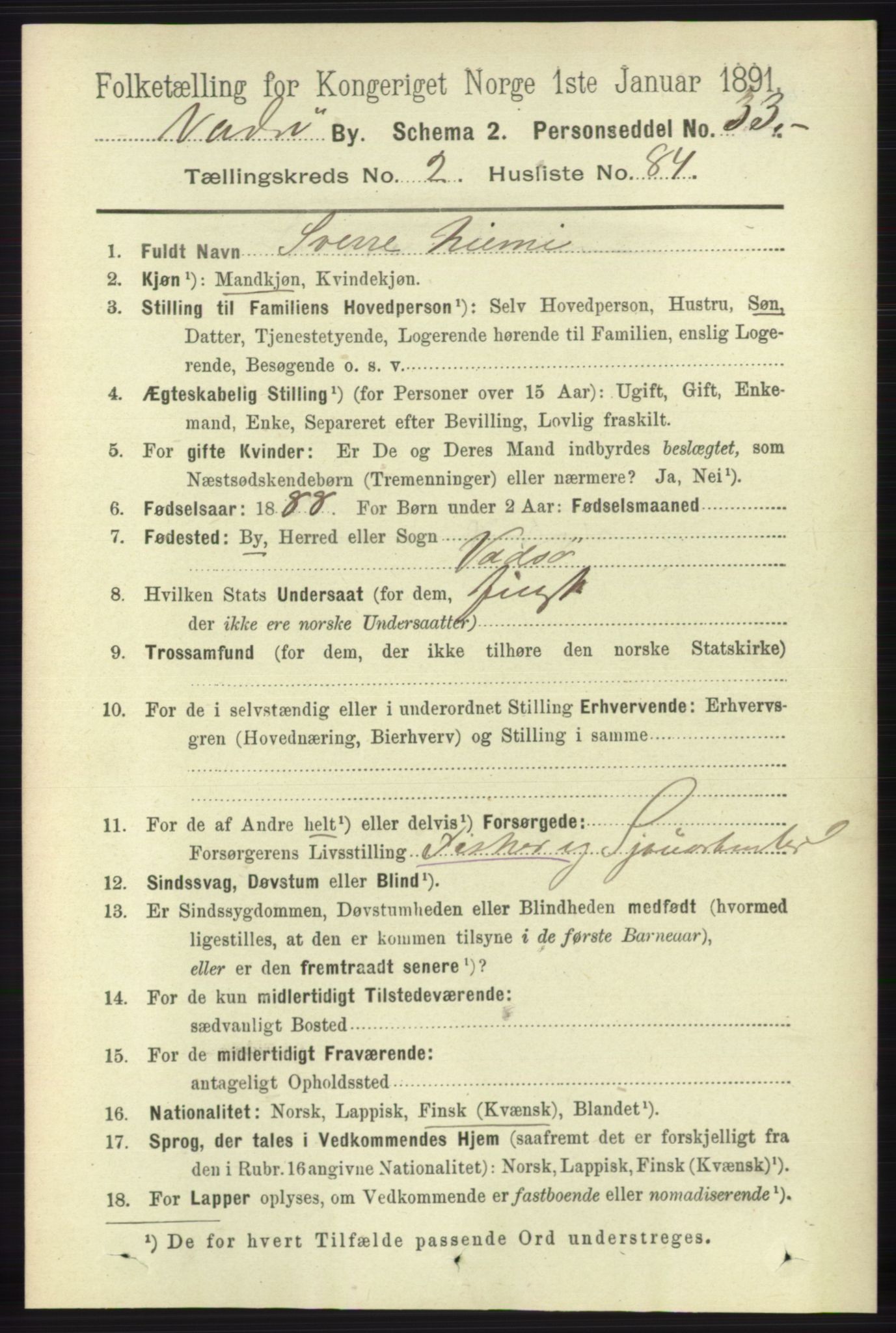 RA, 1891 census for 2003 Vadsø, 1891, p. 1512