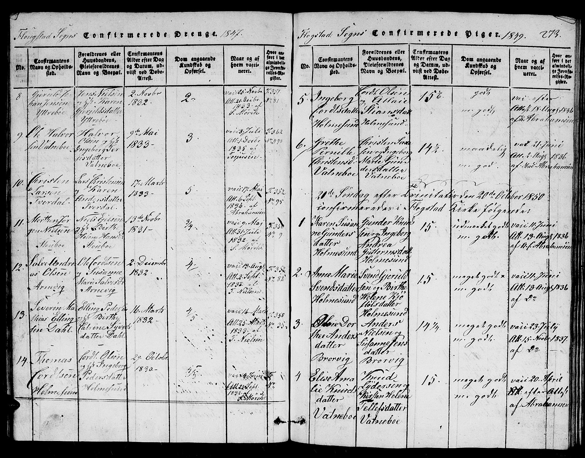 Dypvåg sokneprestkontor, AV/SAK-1111-0007/F/Fb/Fbb/L0001: Parish register (copy) no. B 1, 1816-1850, p. 273