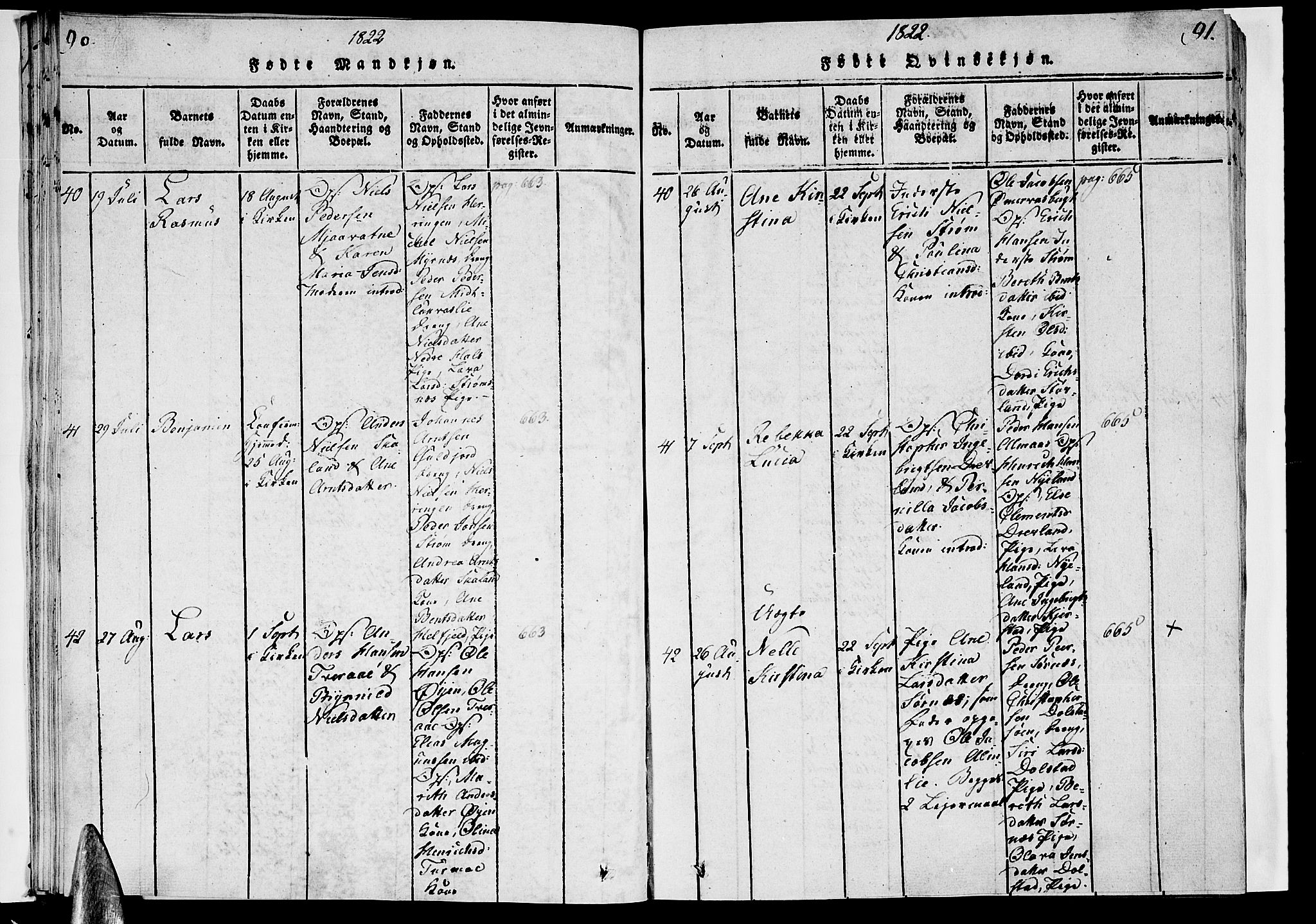 Ministerialprotokoller, klokkerbøker og fødselsregistre - Nordland, SAT/A-1459/820/L0288: Parish register (official) no. 820A09, 1820-1825, p. 90-91