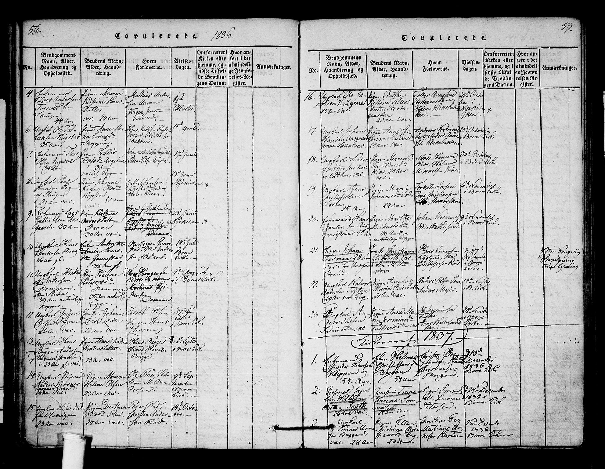 Borre kirkebøker, SAKO/A-338/F/Fa/L0004: Parish register (official) no. I 4, 1815-1845, p. 56-57