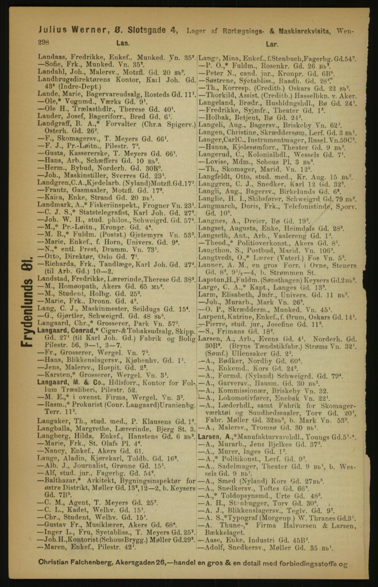 Kristiania/Oslo adressebok, PUBL/-, 1891, p. 298