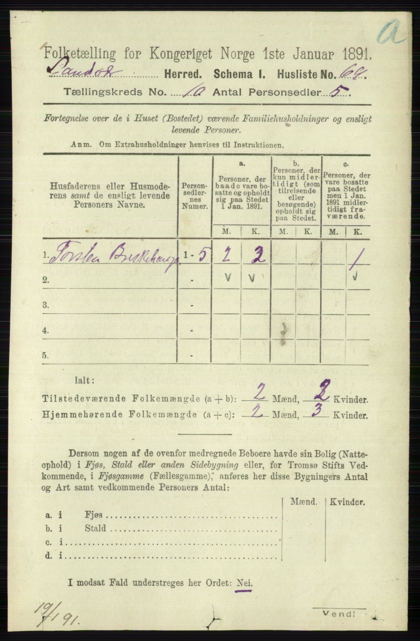 RA, 1891 census for 0629 Sandsvær, 1891, p. 4905