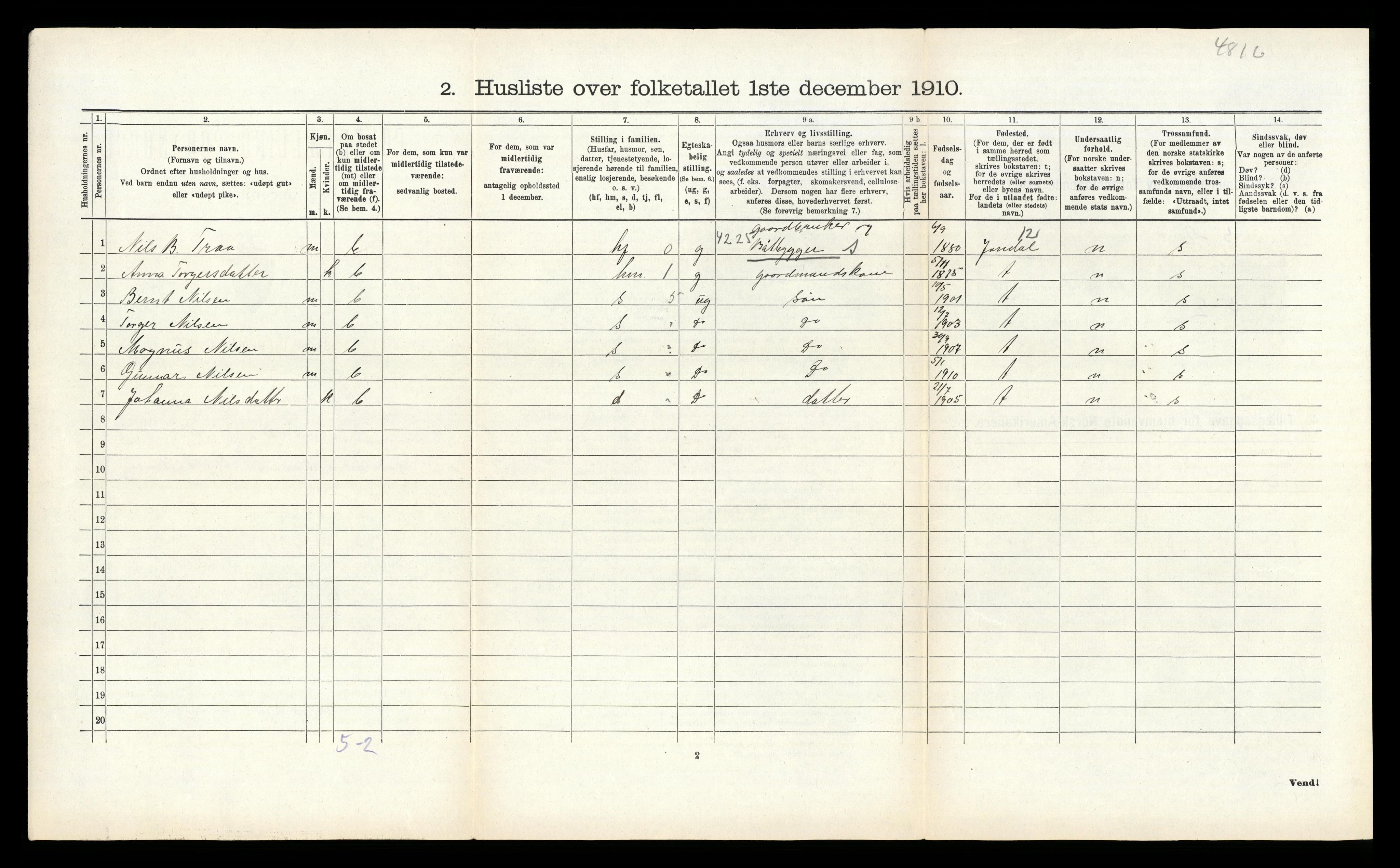 RA, 1910 census for Strandebarm, 1910, p. 123