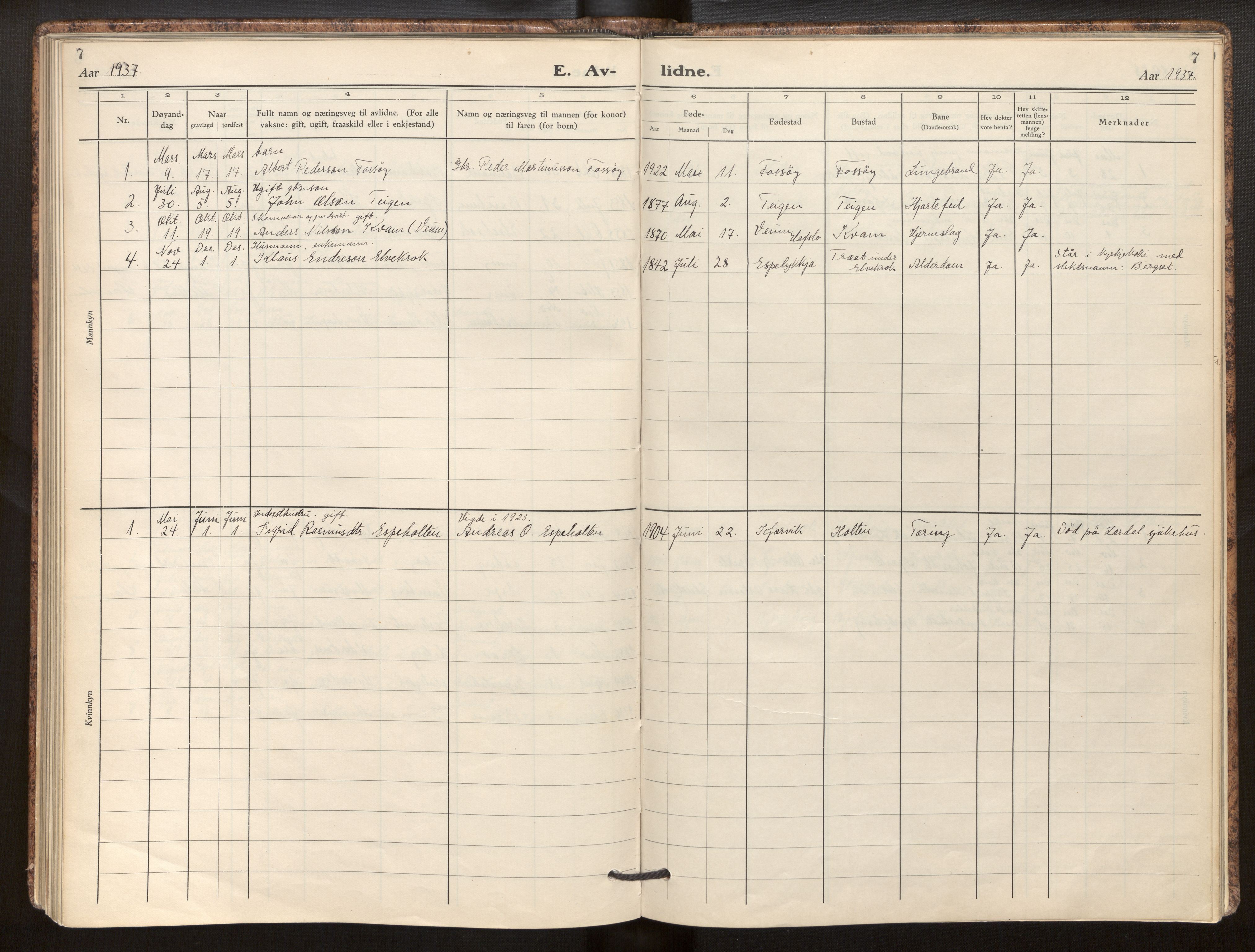 Jostedal sokneprestembete, AV/SAB-A-80601/H/Haa/Haab/L0003: Parish register (official) no. B 3, 1932-1953, p. 7