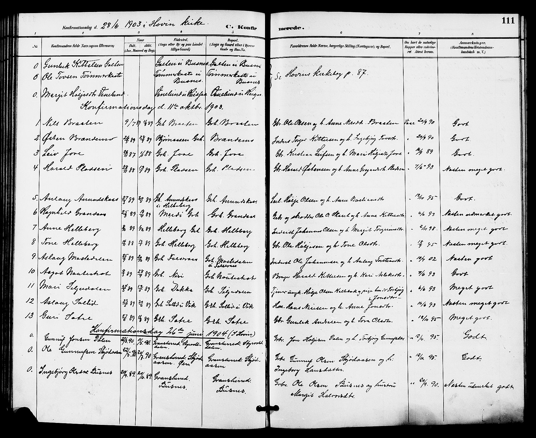 Gransherad kirkebøker, SAKO/A-267/G/Ga/L0003: Parish register (copy) no. I 3, 1887-1915, p. 111