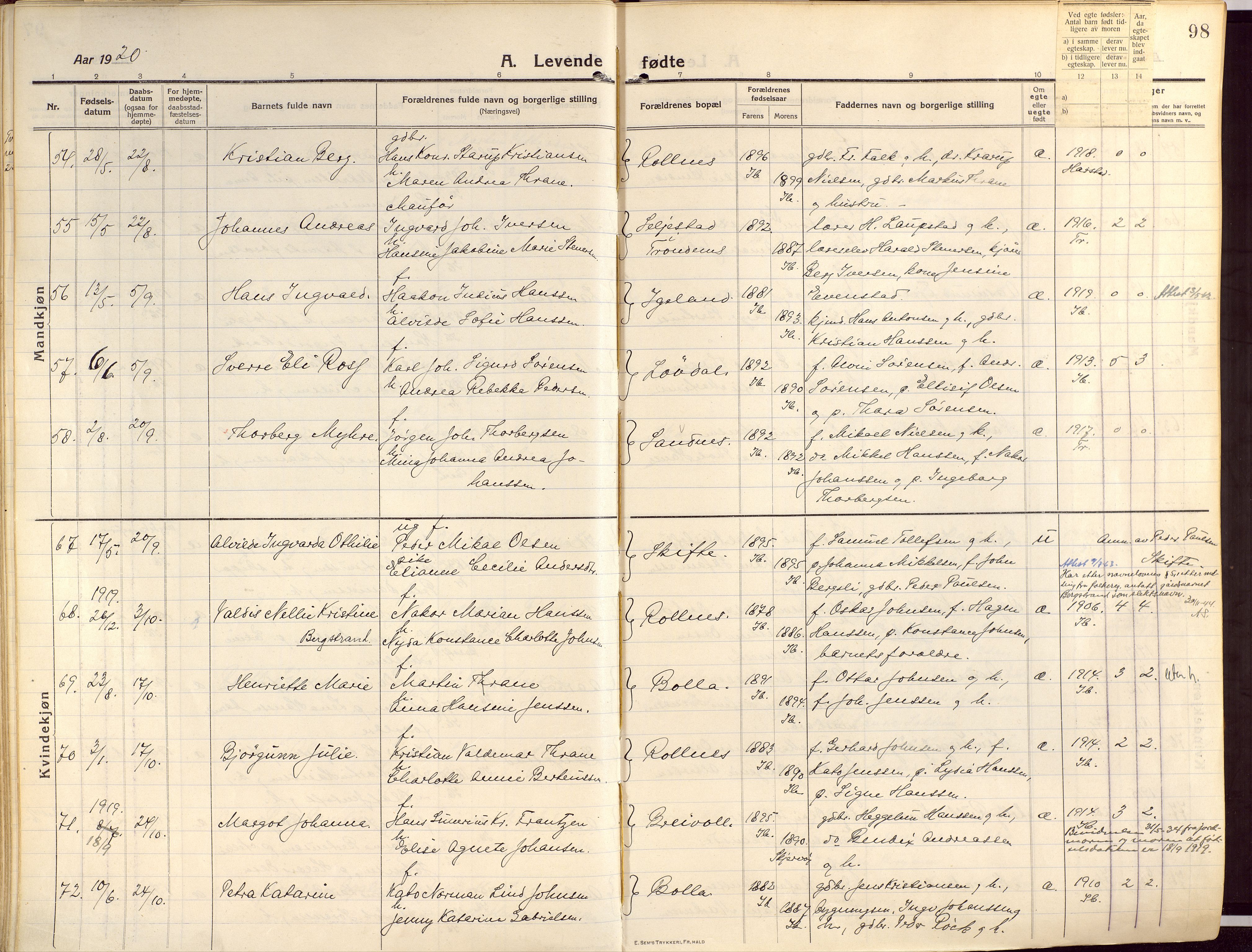 Ibestad sokneprestembete, SATØ/S-0077/H/Ha/Haa/L0018kirke: Parish register (official) no. 18, 1915-1929, p. 98