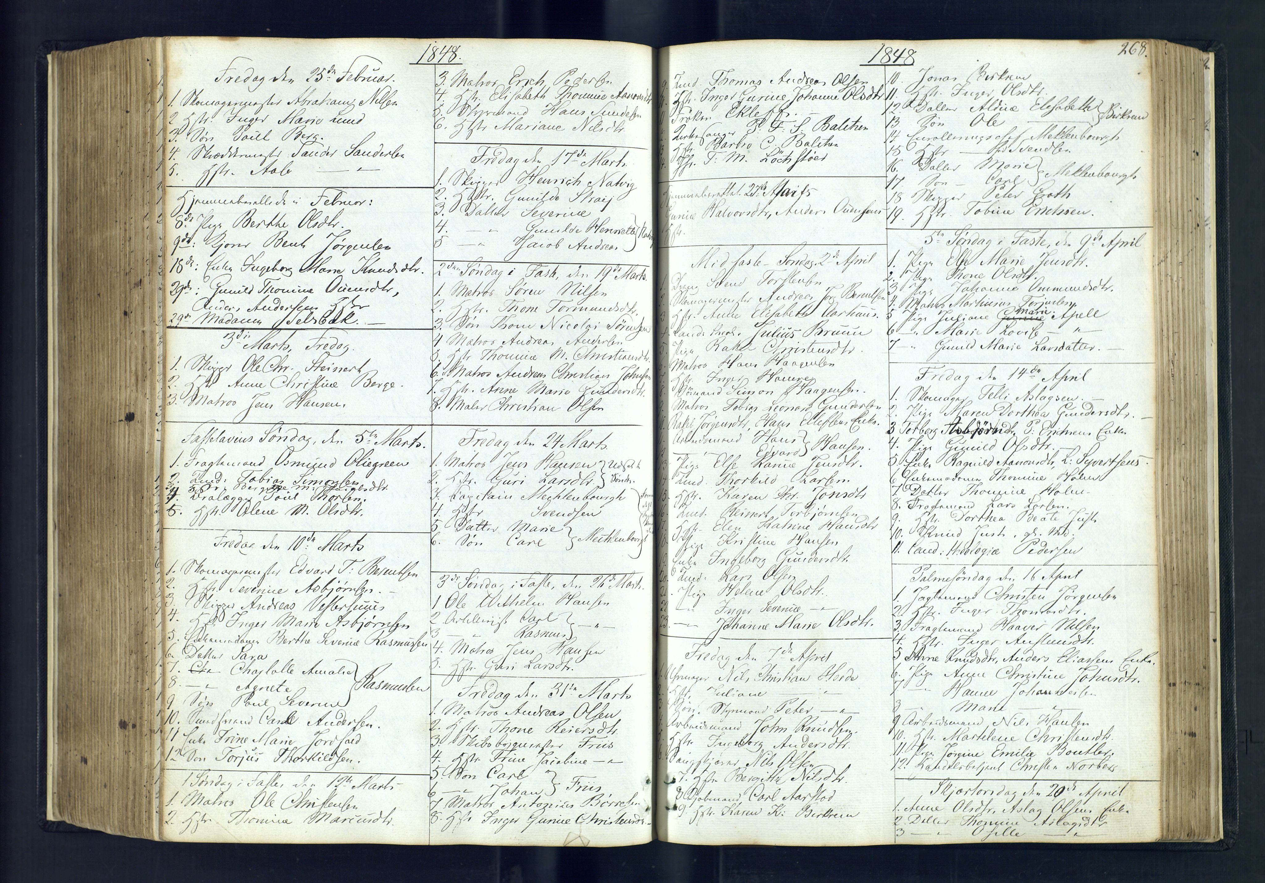 Kristiansand domprosti, SAK/1112-0006/F/Fc/L0003: Communicants register no. C 2, 1837-1853, p. 268