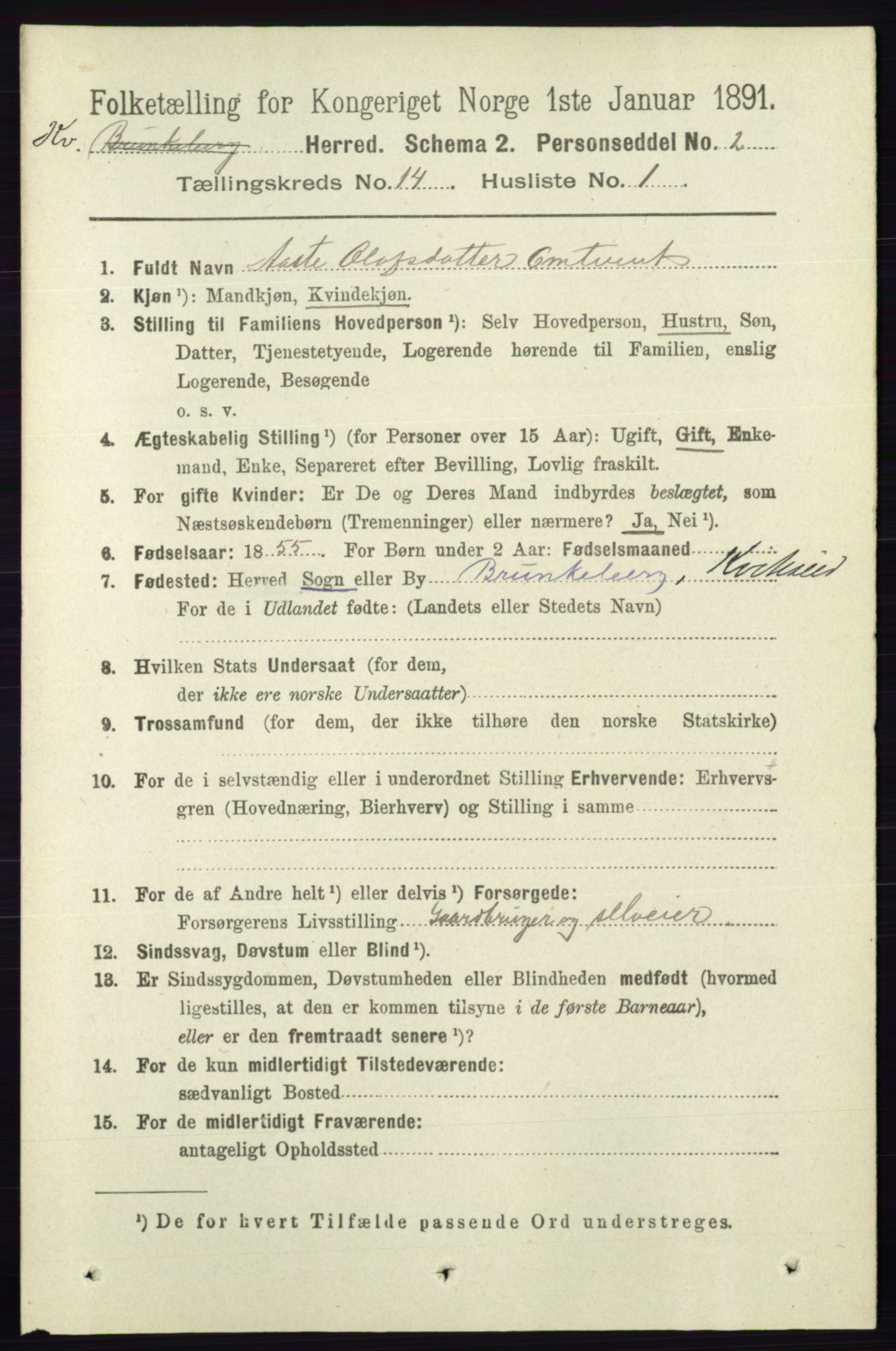 RA, 1891 census for 0829 Kviteseid, 1891, p. 3349