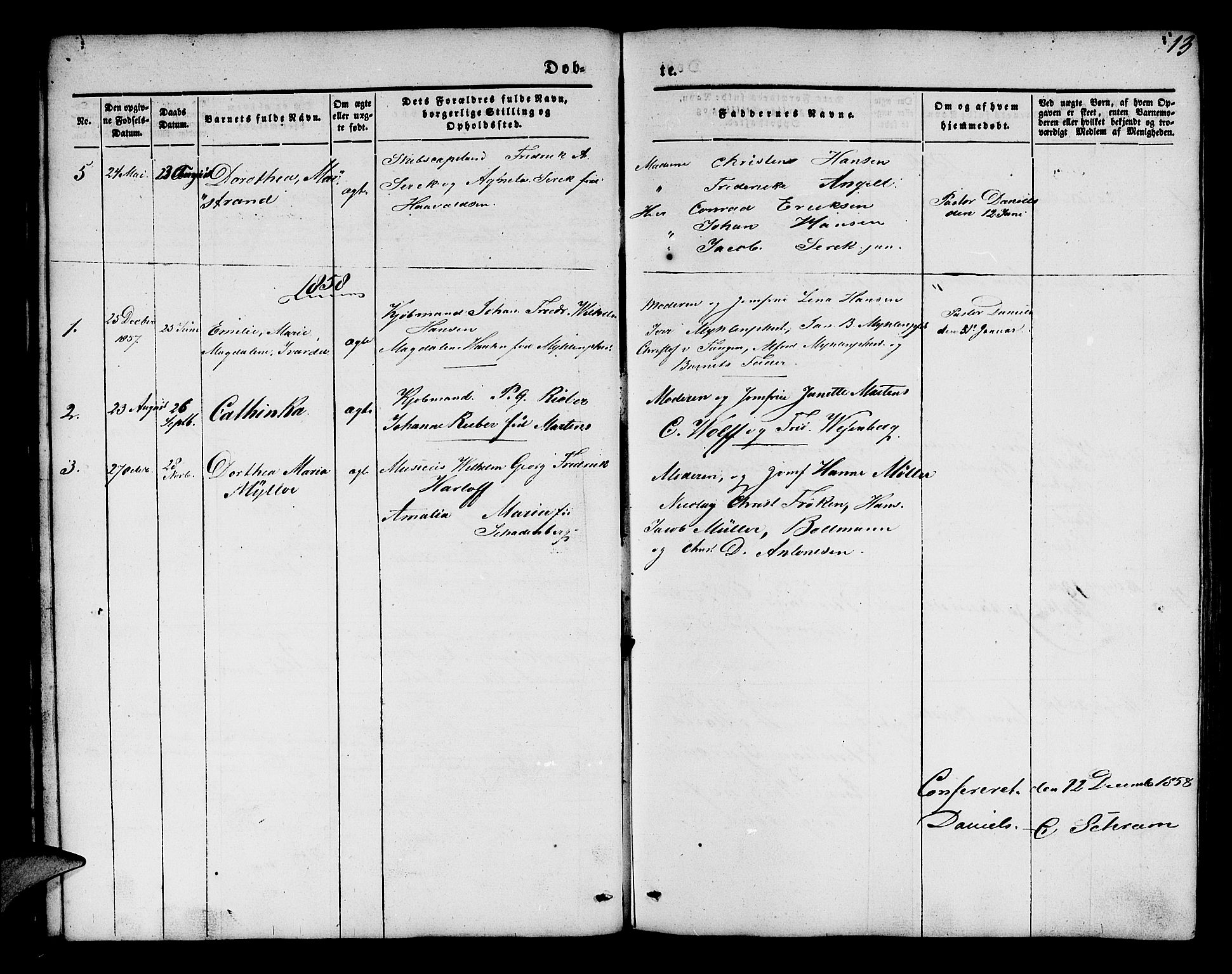 Mariakirken Sokneprestembete, AV/SAB-A-76901/H/Hab/L0002: Parish register (copy) no. A 2, 1846-1862, p. 13