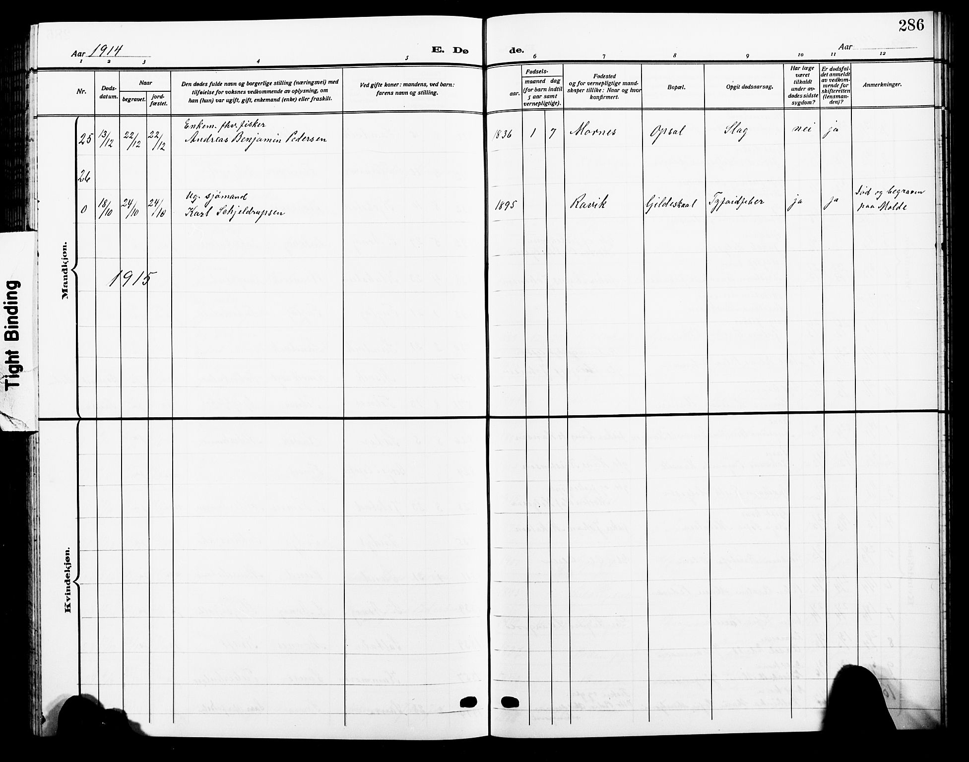 Ministerialprotokoller, klokkerbøker og fødselsregistre - Nordland, AV/SAT-A-1459/805/L0110: Parish register (copy) no. 805C06, 1909-1924, p. 286