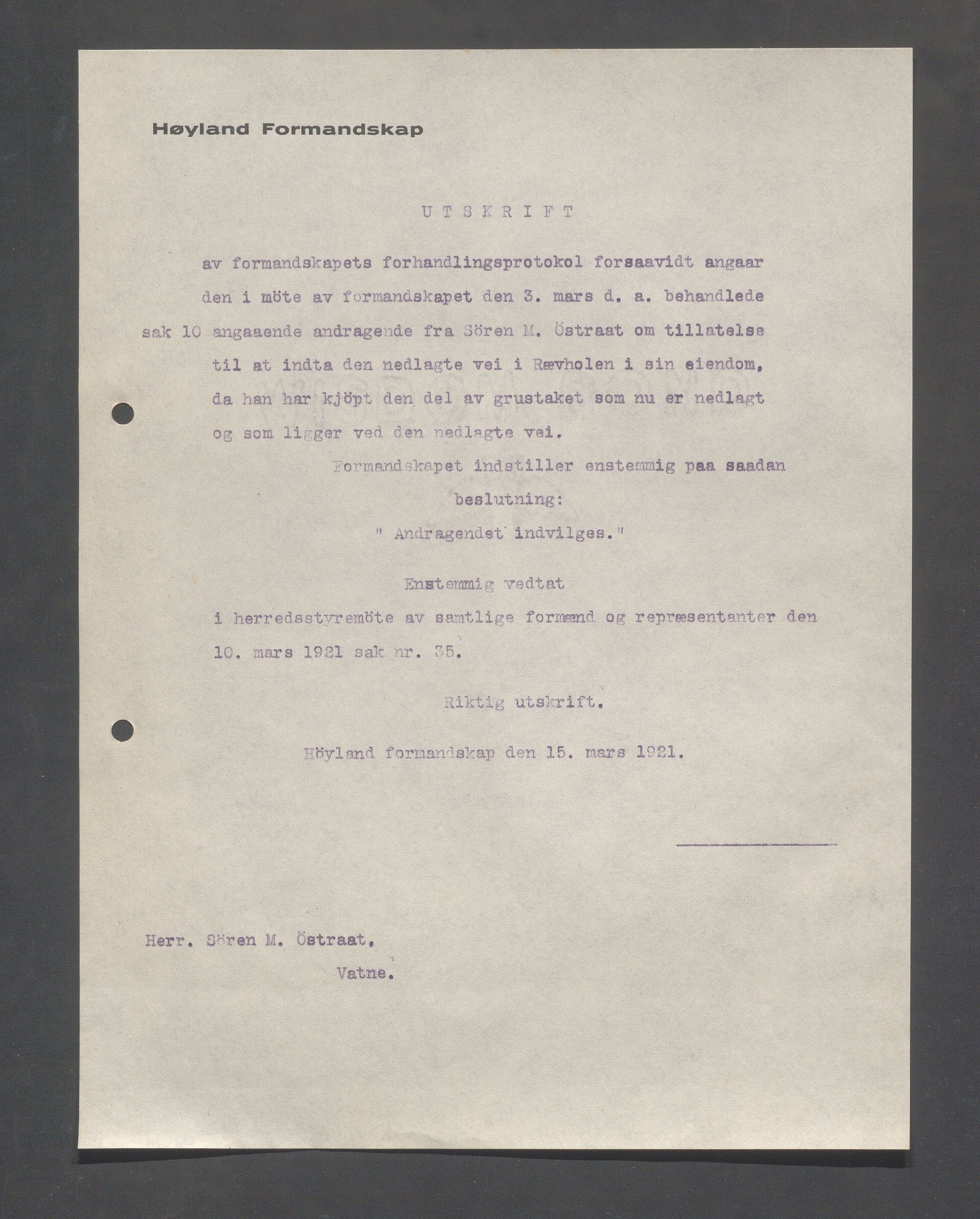 Høyland kommune - Formannskapet, IKAR/K-100046/B/L0005: Kopibok, 1918-1921, p. 1405