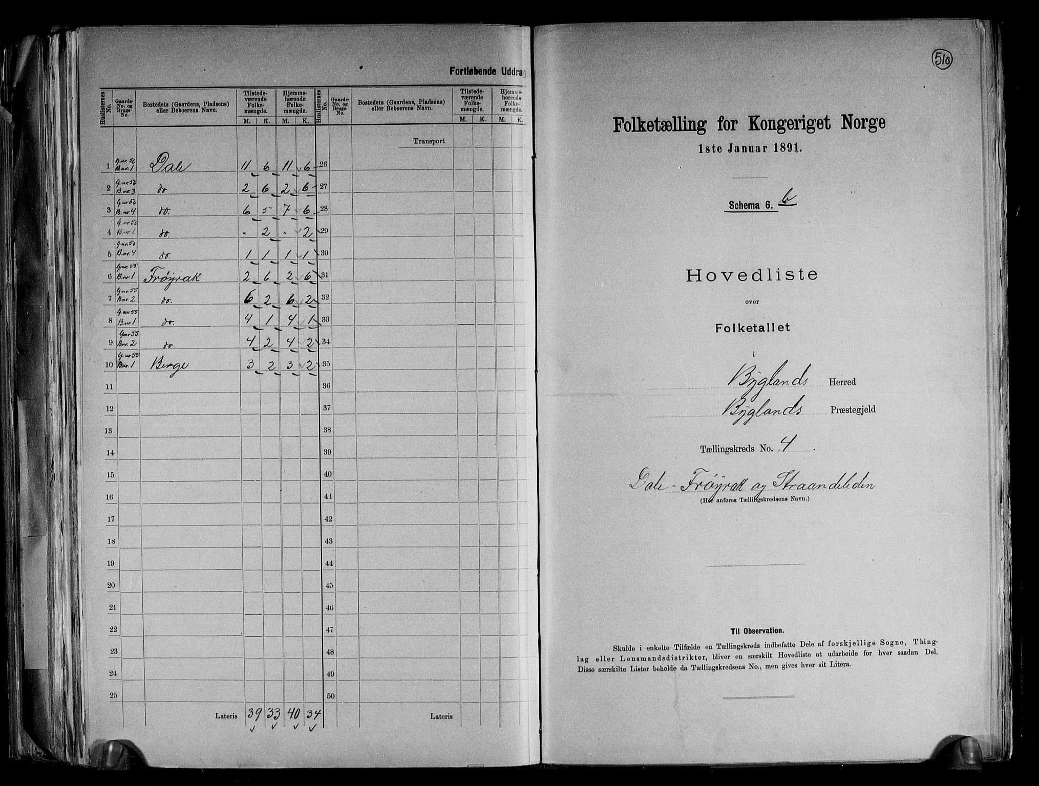 RA, 1891 census for 0938 Bygland, 1891, p. 13