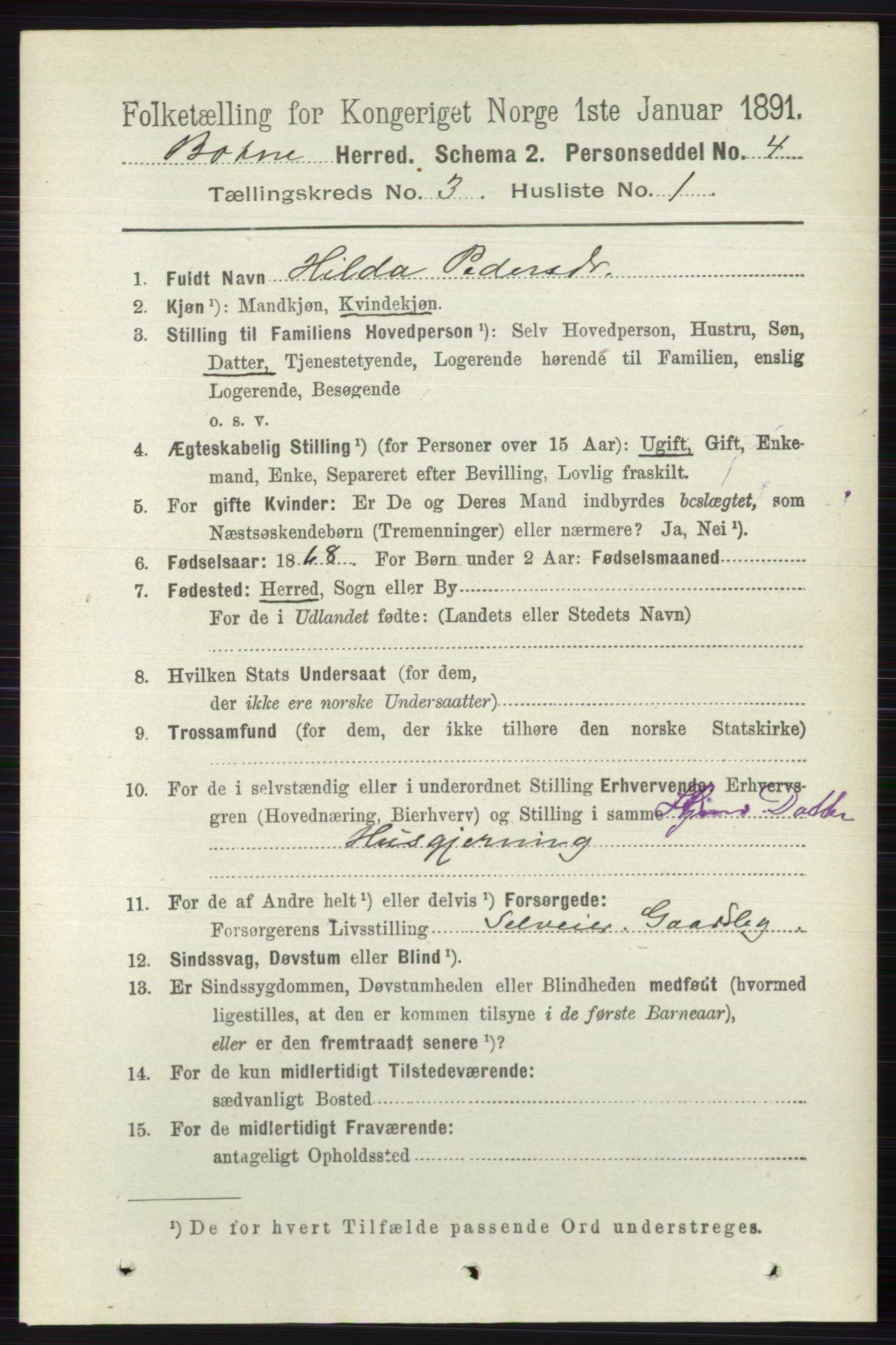 RA, 1891 census for 0715 Botne, 1891, p. 1221