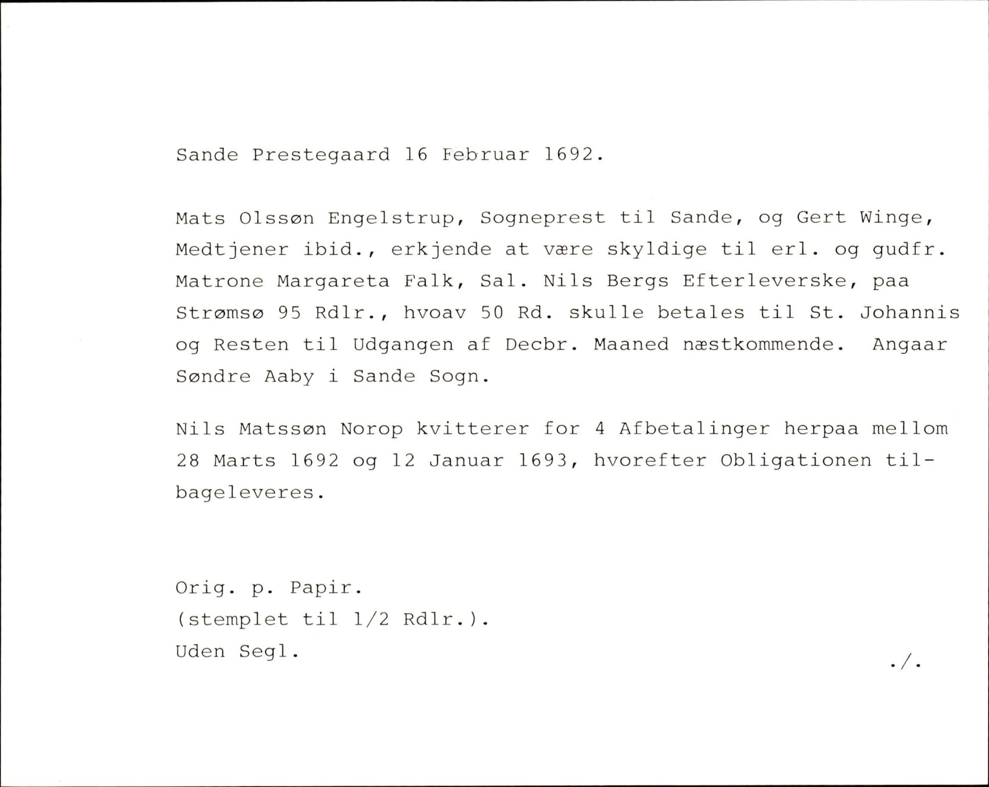 Riksarkivets diplomsamling, AV/RA-EA-5965/F35/F35k/L0002: Regestsedler: Prestearkiver fra Hedmark, Oppland, Buskerud og Vestfold, p. 435